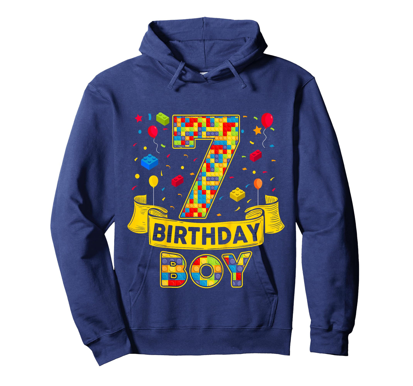 7th Birthday Boy Brick Block Seven Bday 7yr Old Birthday Boy T-Shirt