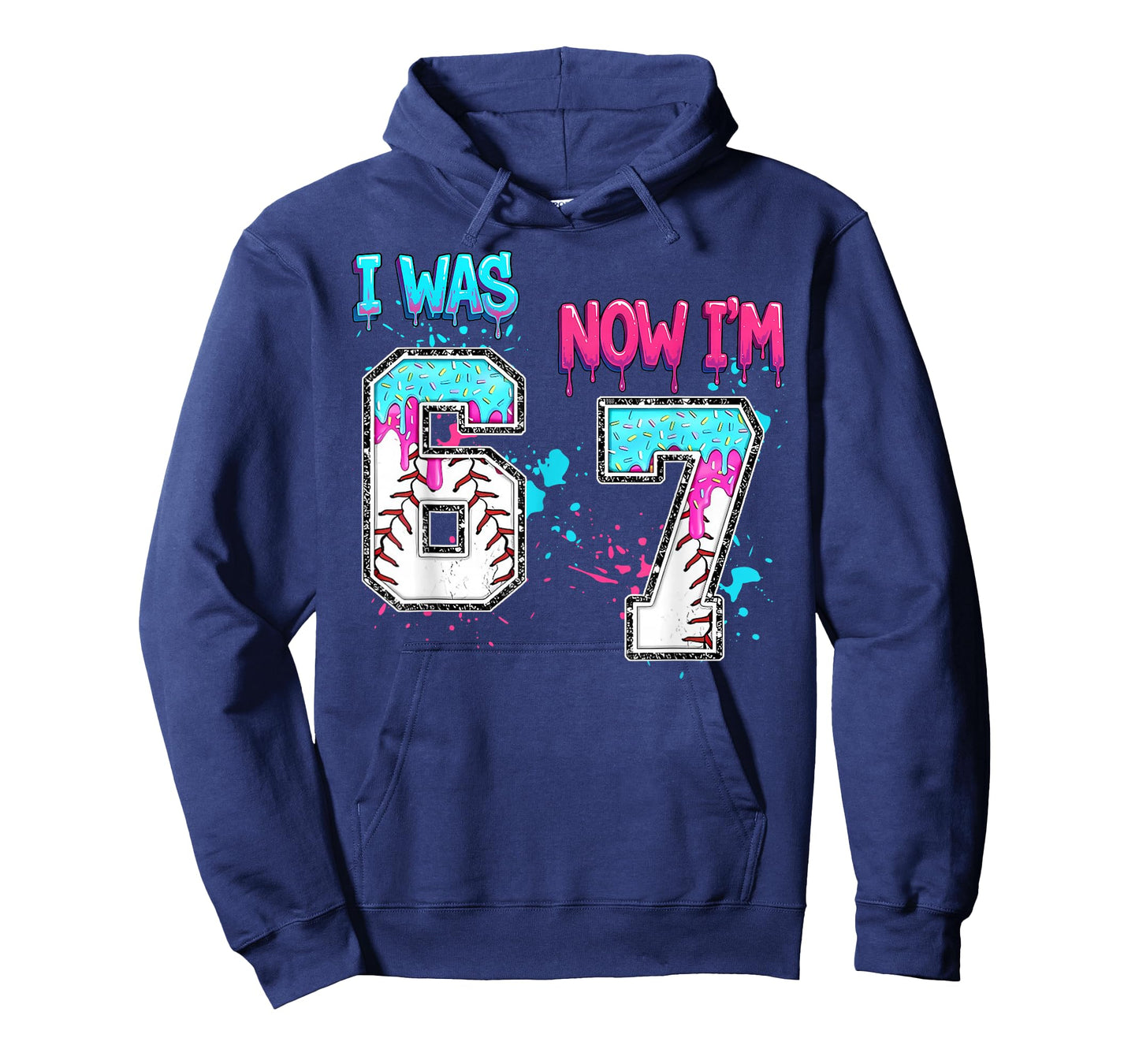 7th Birthday I was 6 Now I'm 7 Baseball Ice Cream Drip T-Shirt