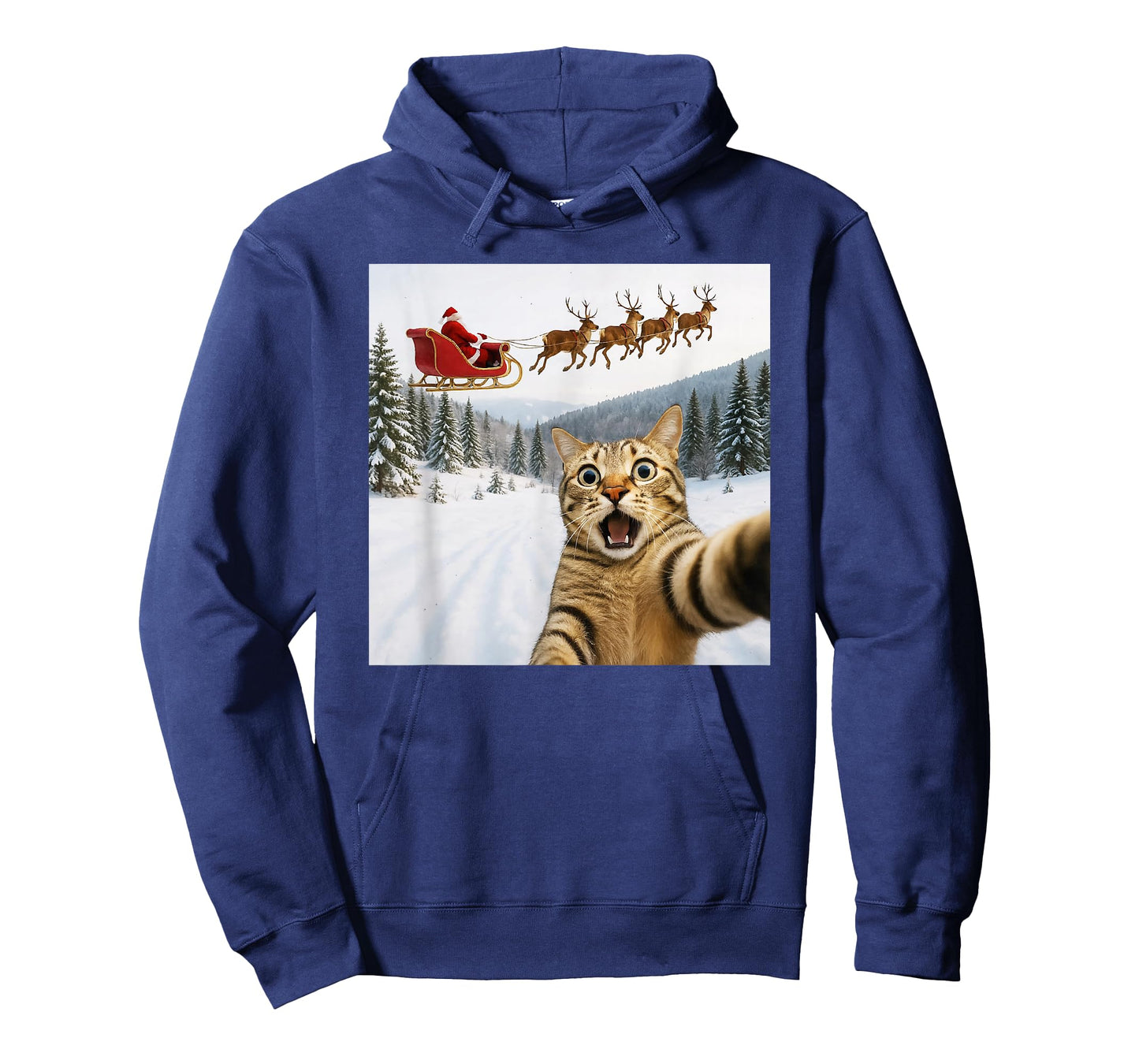 Funny Cat Selfie with Santa Sleigh Reindeer Xmas Christmas T-Shirt