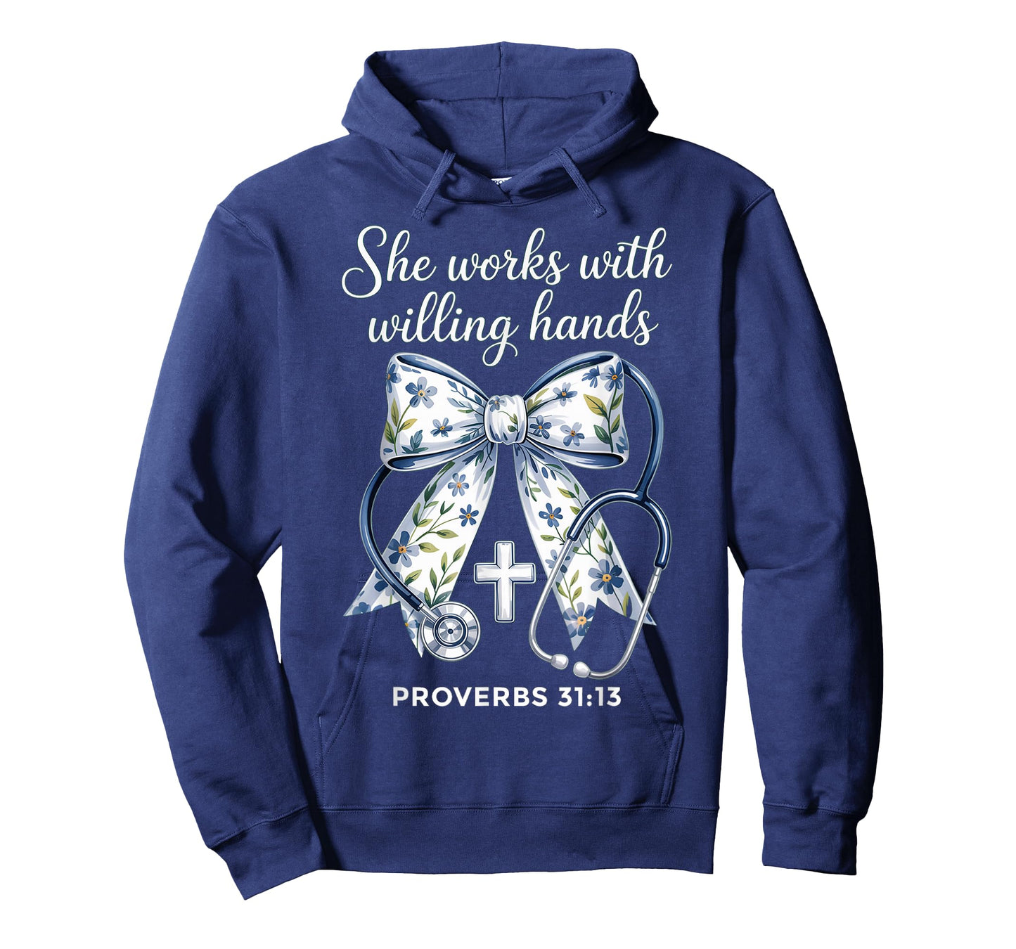She Works with Hands Coquette Ribbon Faith Christian Nurse T-Shirt
