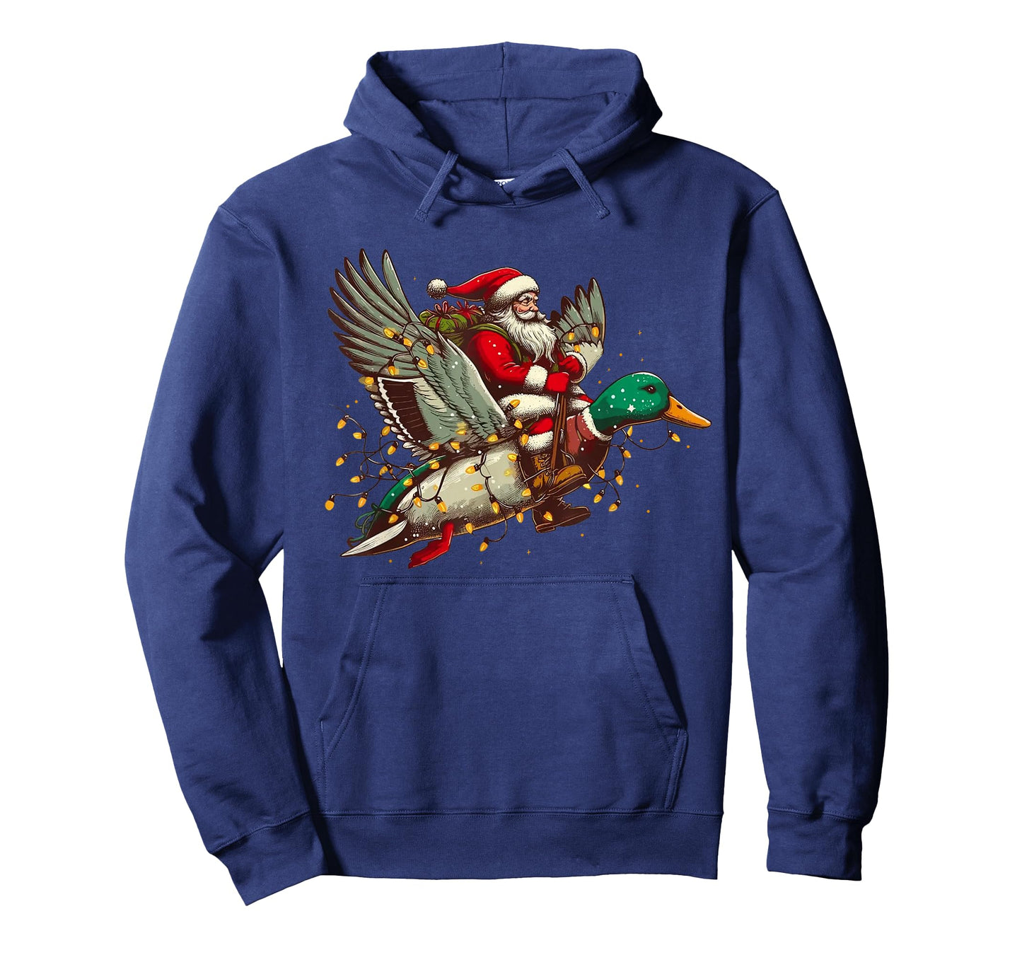 Santa Flying Mallard Duck Christmas Light Retro Hunting Duck T-Shirt