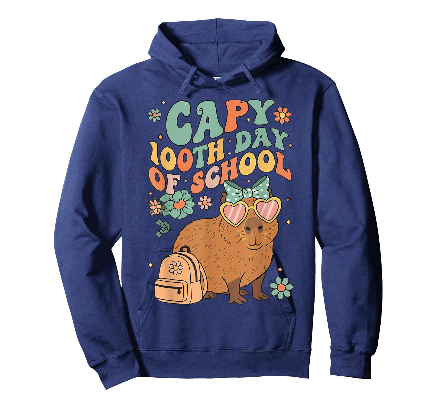 Capy 100th Day of School Groovy Flowers Capybara Design T-Shirt