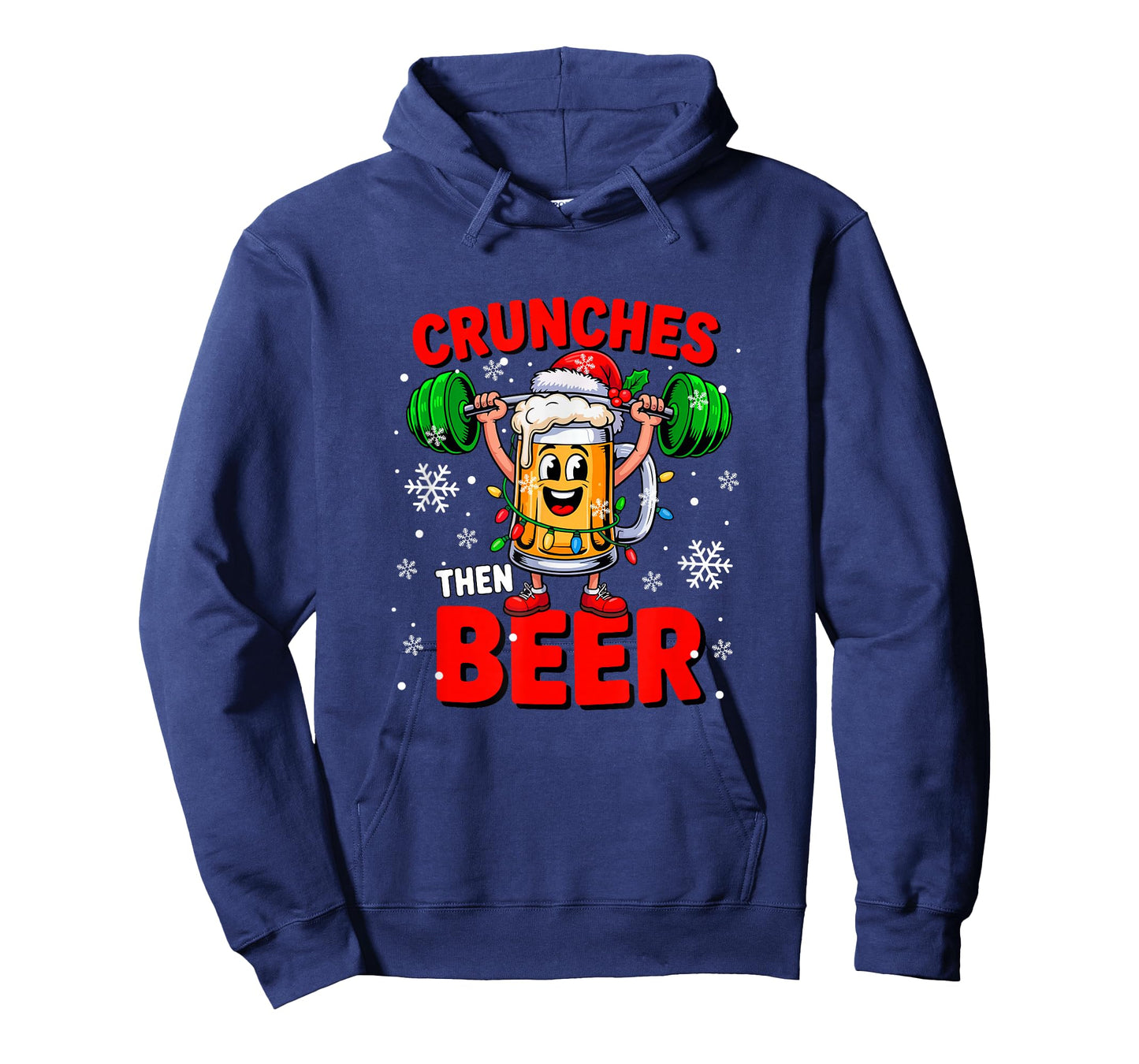 Crunches Then Beer Xmas Santa Beer Glasses Weightlifting T-Shirt