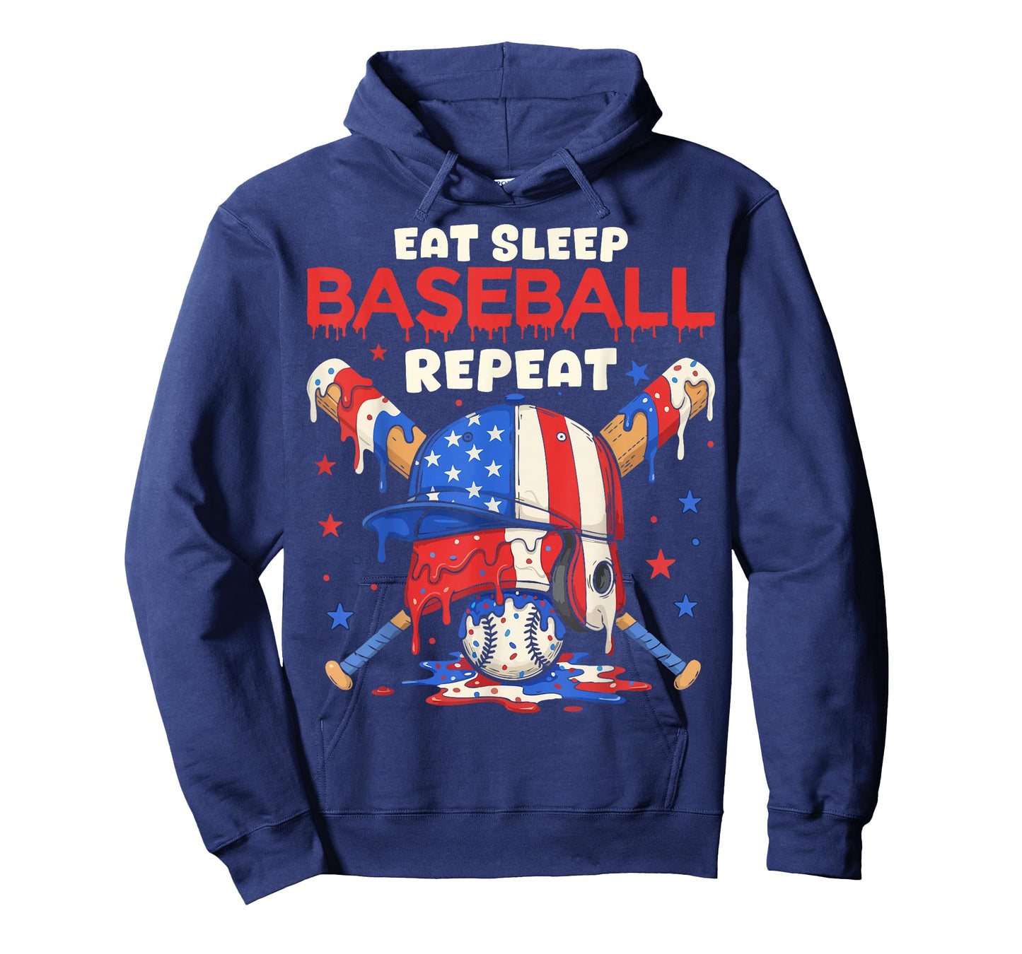 Eat Sleep Baseball Repeat Funny Ice Cream Drip Crossed Bats T-Shirt