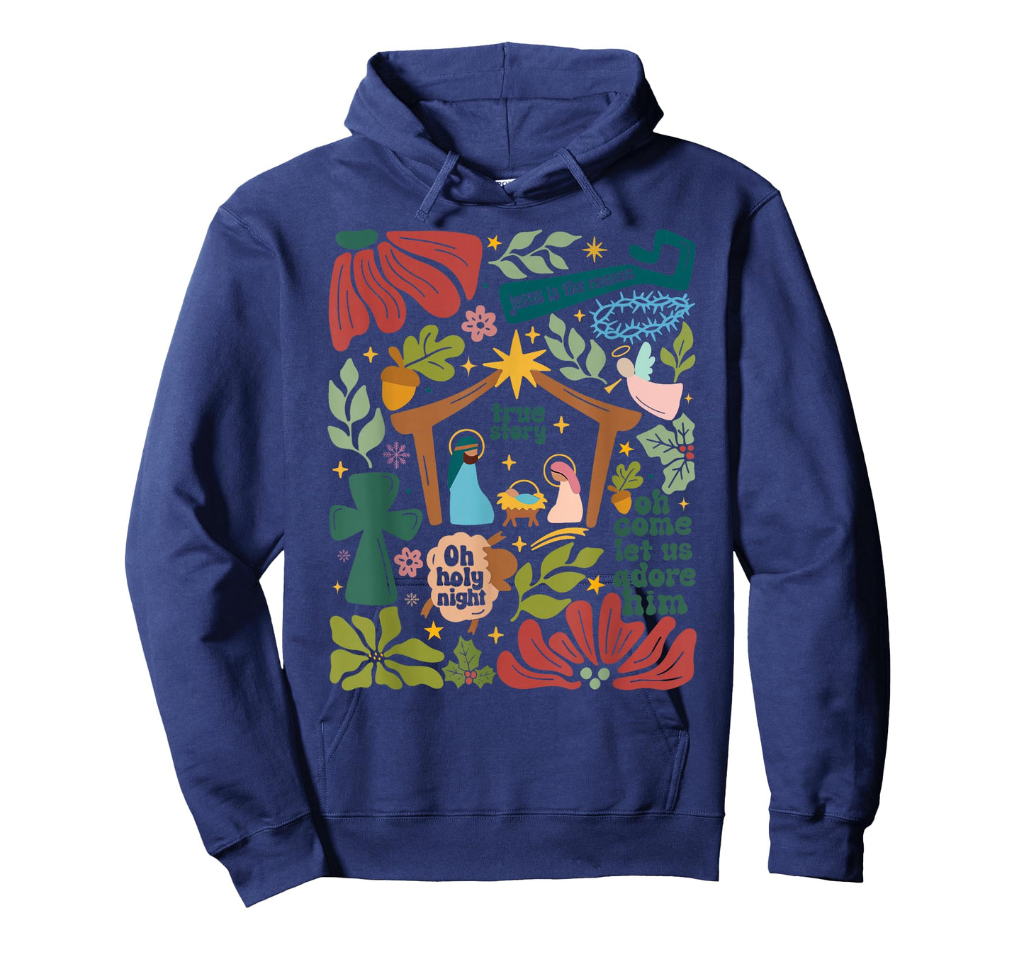 Oh Come Let Us Adore Him Boho Floral Nativity Christmas T-Shirt