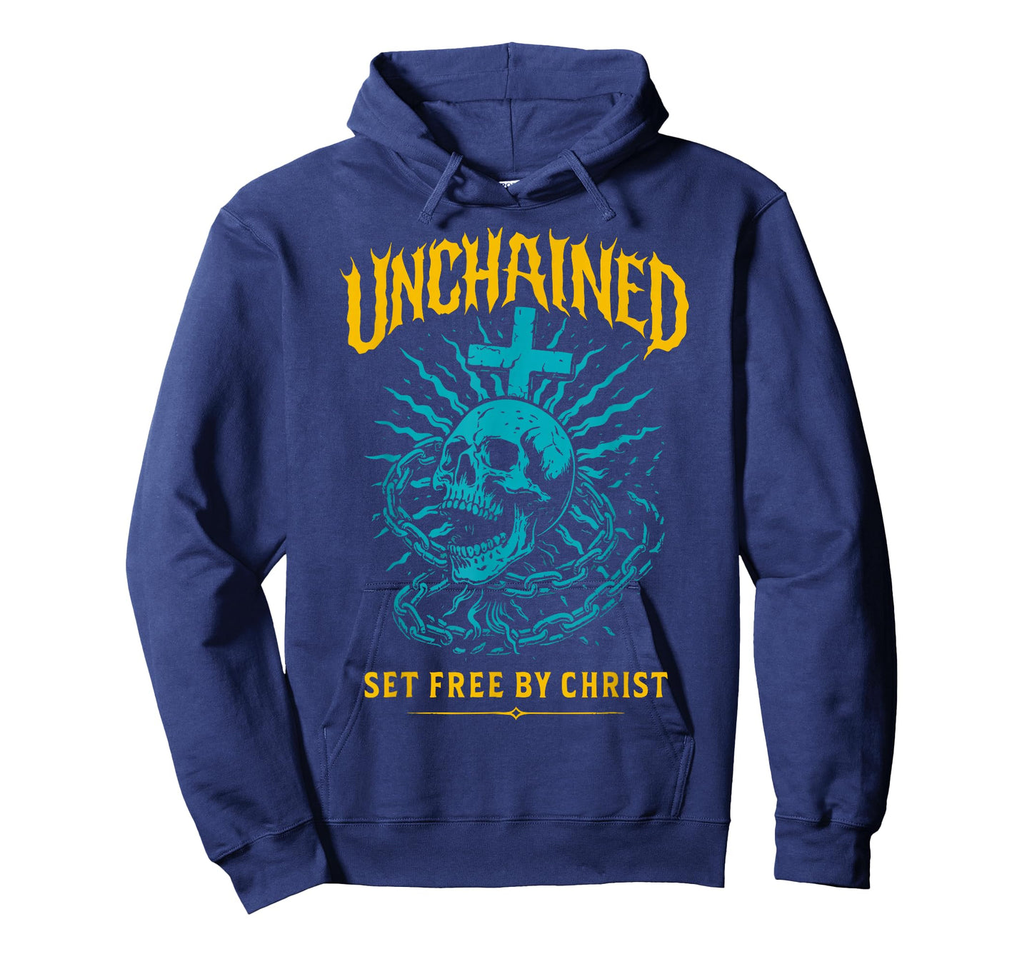 Unchained Set Free by Christ Christian Gothic Skull Cross T-Shirt