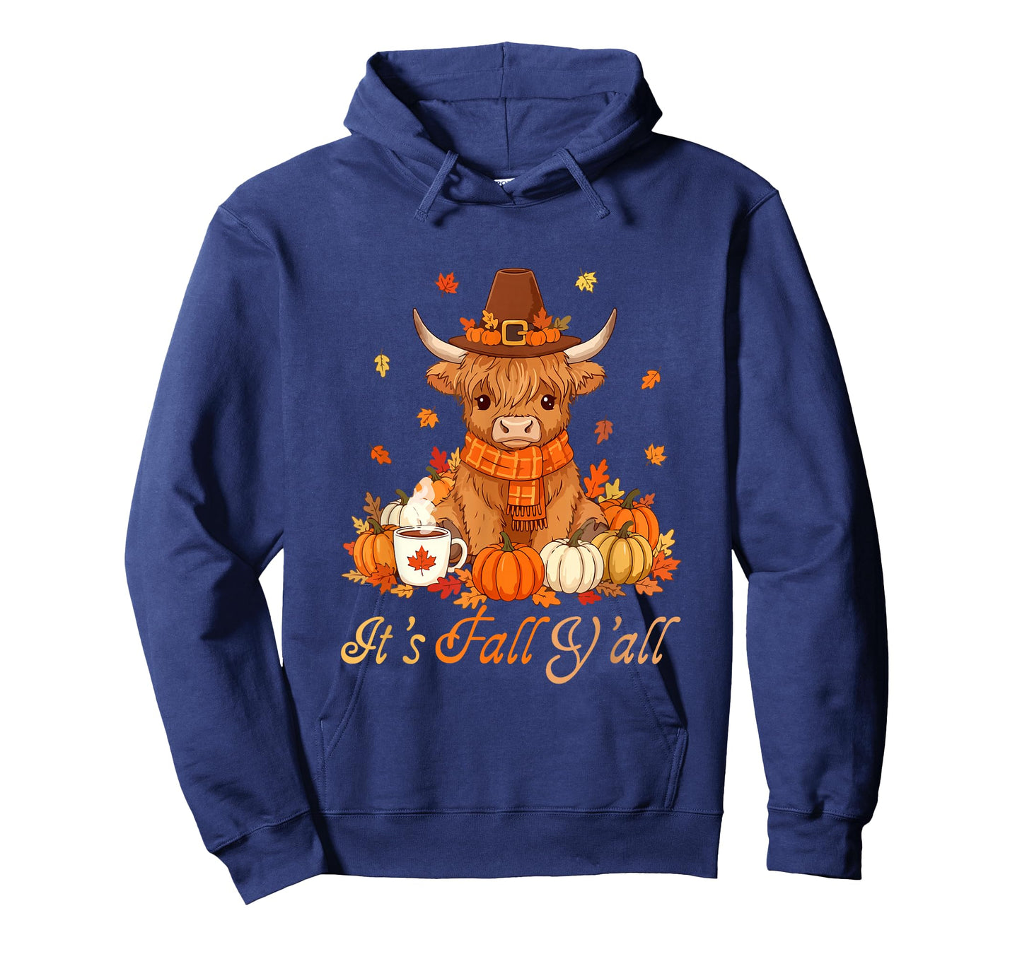 Fall Y'all Thanksgiving Highland Cow Autumn Leaves Pumpkins T-Shirt
