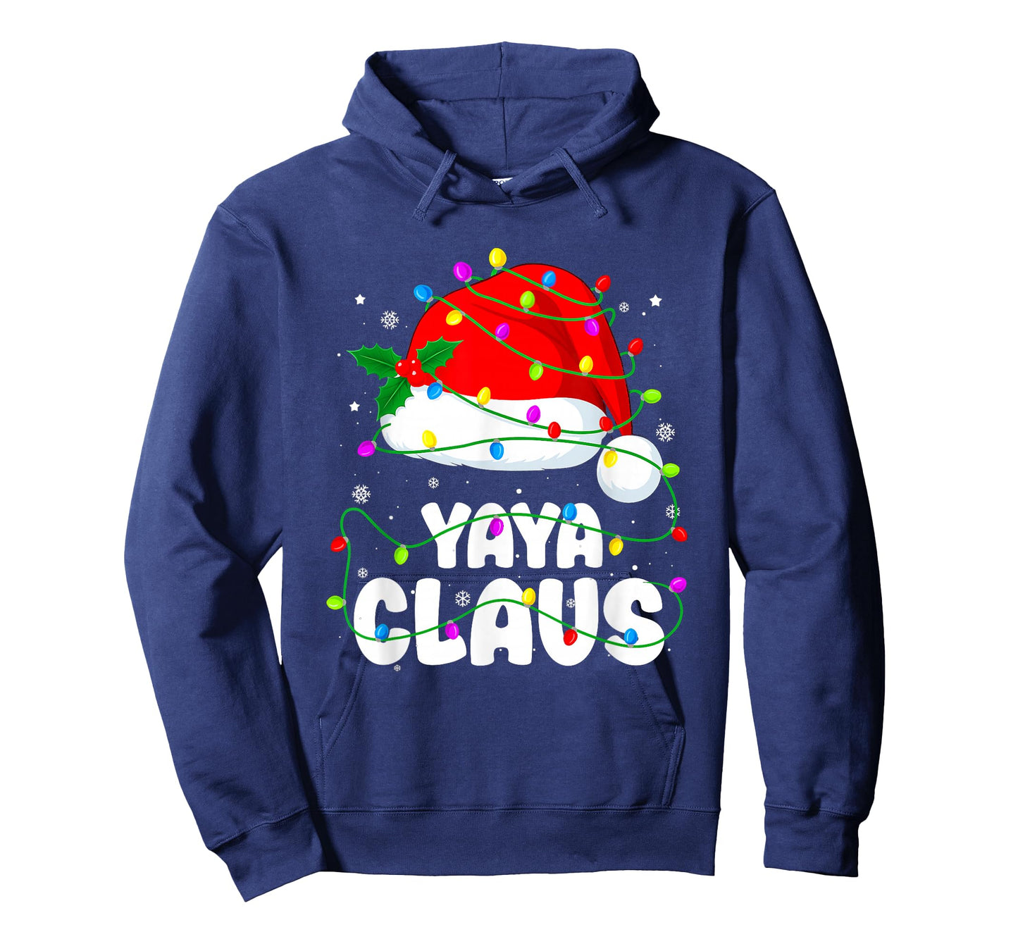 Yaya Claus Funny Christmas Santa Hat Lights Pajama Xmas T-Shirt