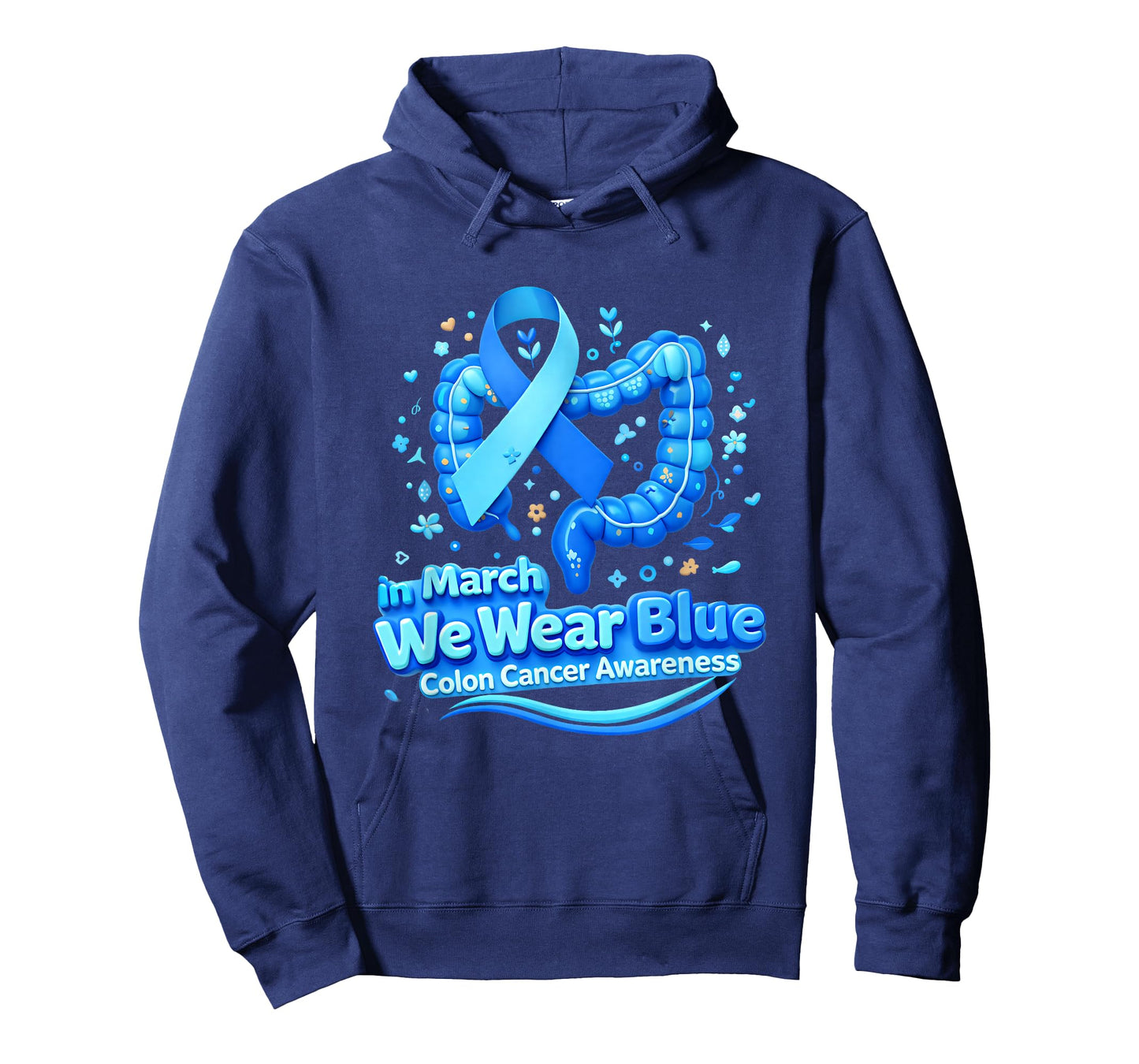 in March We Wear Blue Colon Cancer Awareness Blue Ribbon T-Shirt