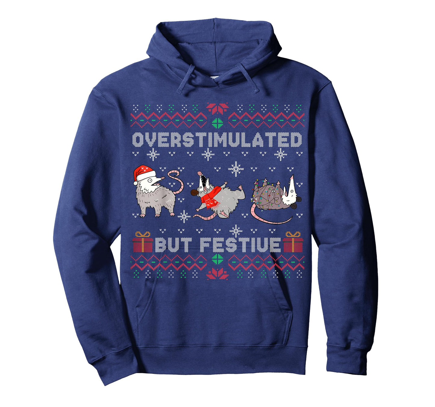 Overstimulated But Festive Opossum Ugly Sweater Christmas T-Shirt