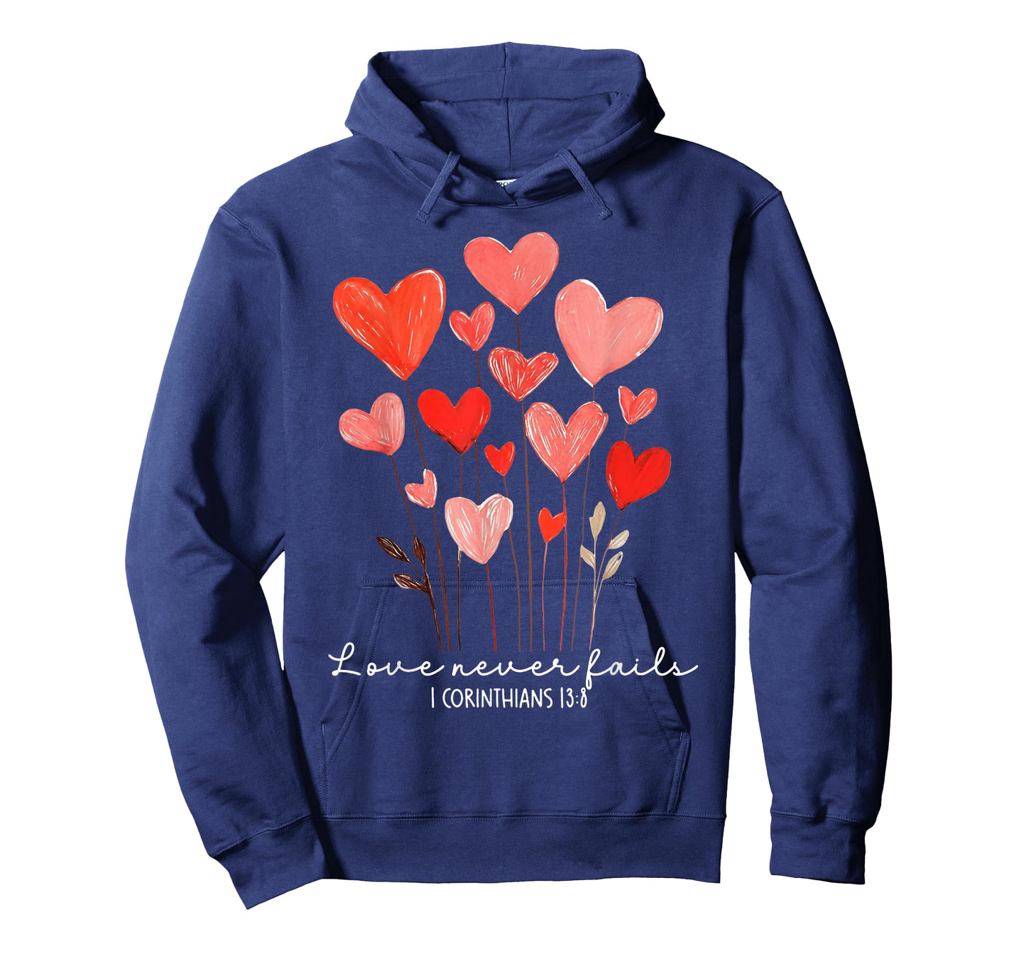 Love Never Fails Heart Christian Valentines Day T-Shirt