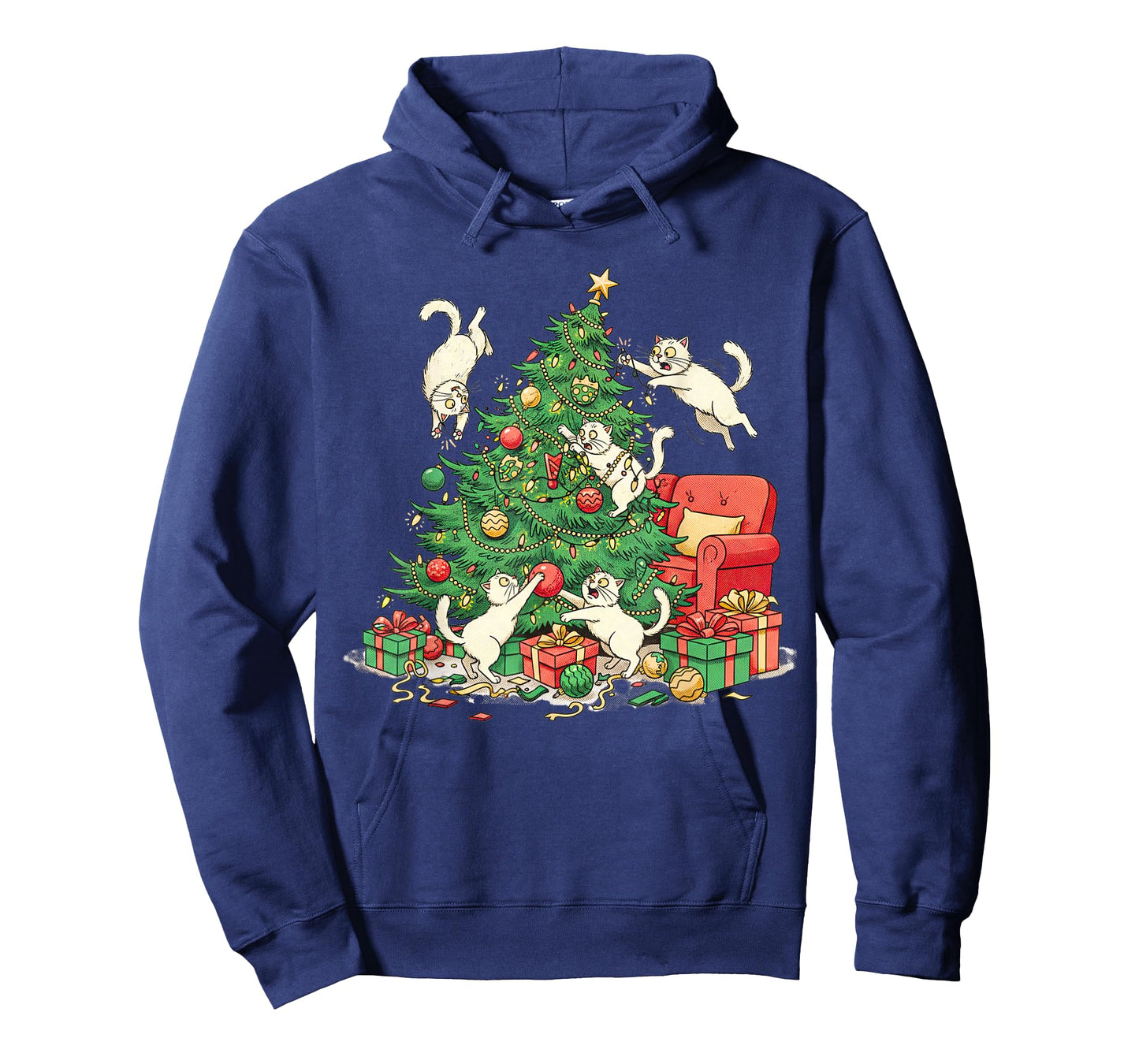 Funny Cat Christmas Tree Chaos Festive Holiday Art T-Shirt