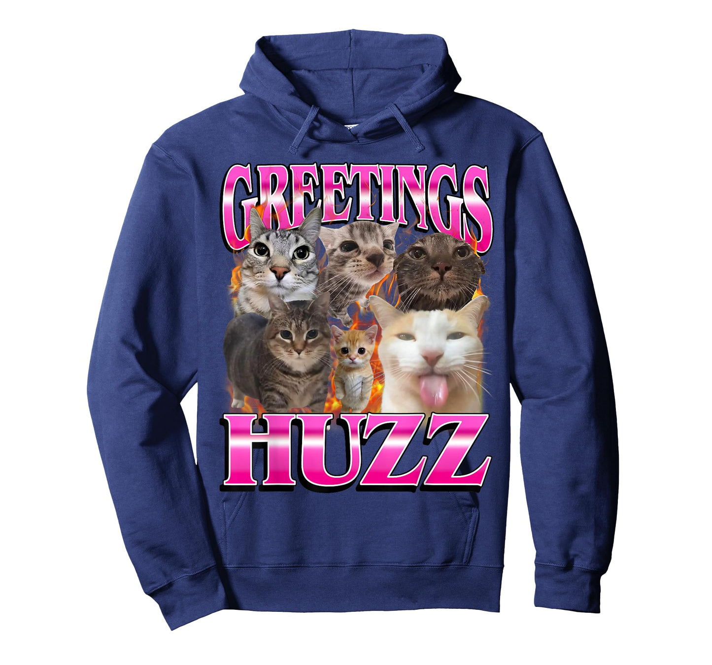 Greetings Huzz Funny Cat Meme Bootleg Graphic Men Women T-Shirt