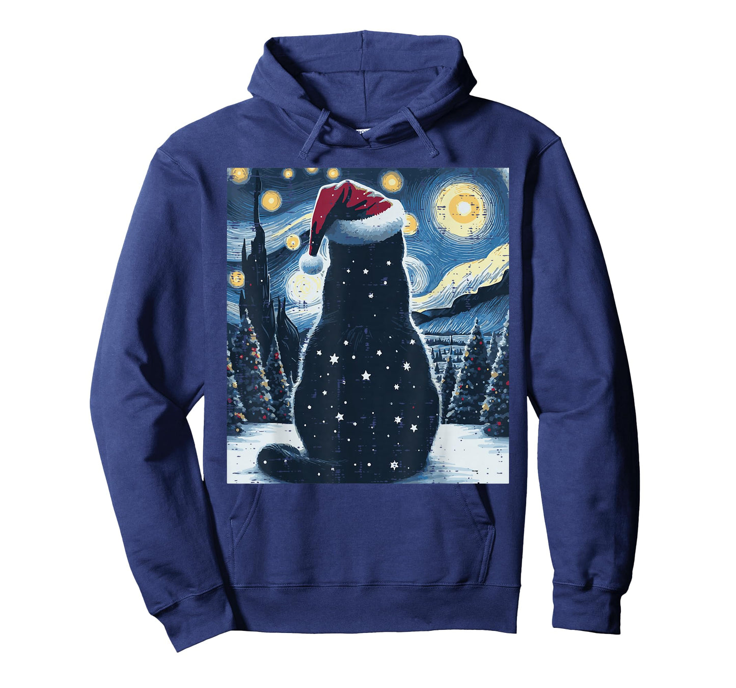 Christmas Black Cat Starry Night Xmas Van Gogh Men Women Kid T-Shirt