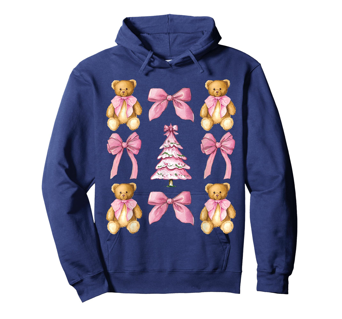 Cute Preppy Christmas Tree Teddy Bear Pink Bow Girly Xmas T-Shirt