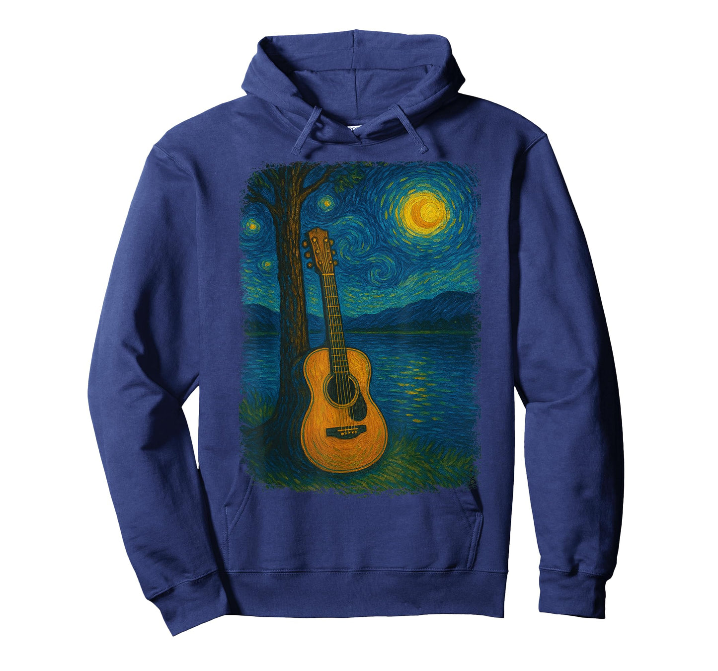 Acoustic Guitar Lake Starry Night Van Gogh Music Guitarist T-Shirt
