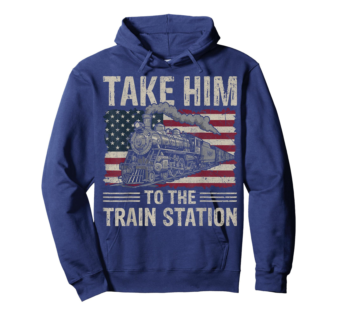 Take Him to The Train Station USA Flag Locomotive Railroad T-Shirt