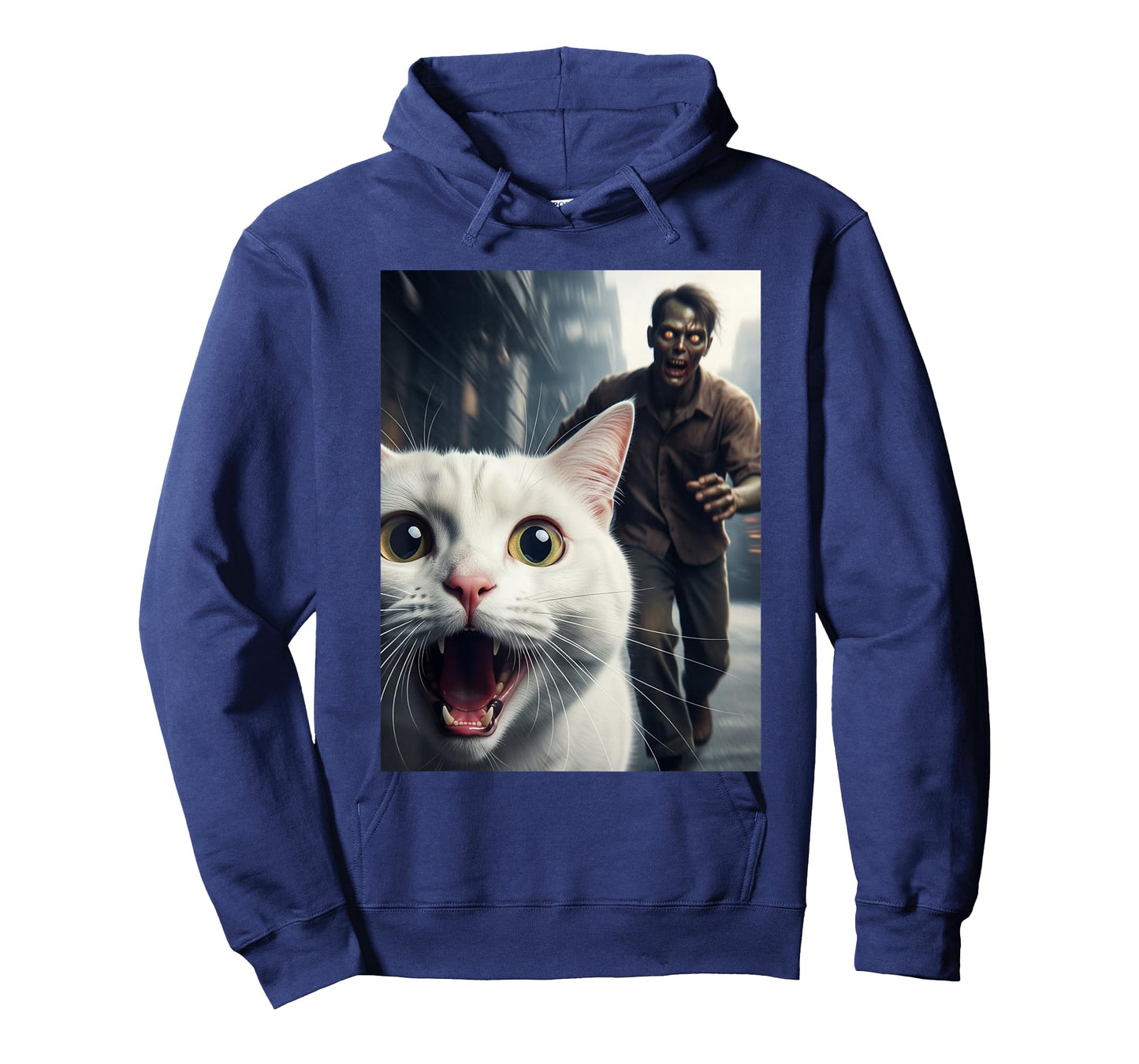 White Cat Selfie with Zombie Funny Pet Owner Graphic T-Shirt