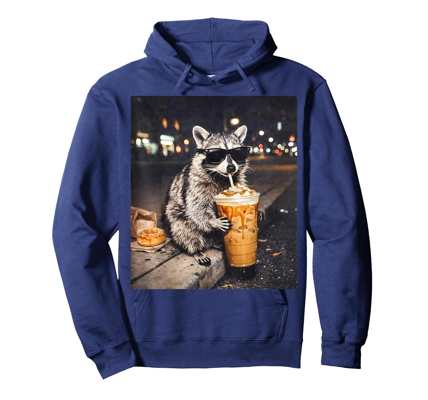 Cool Raccoon Drinking Iced Coffee Animal Meme Graphic T-Shirt