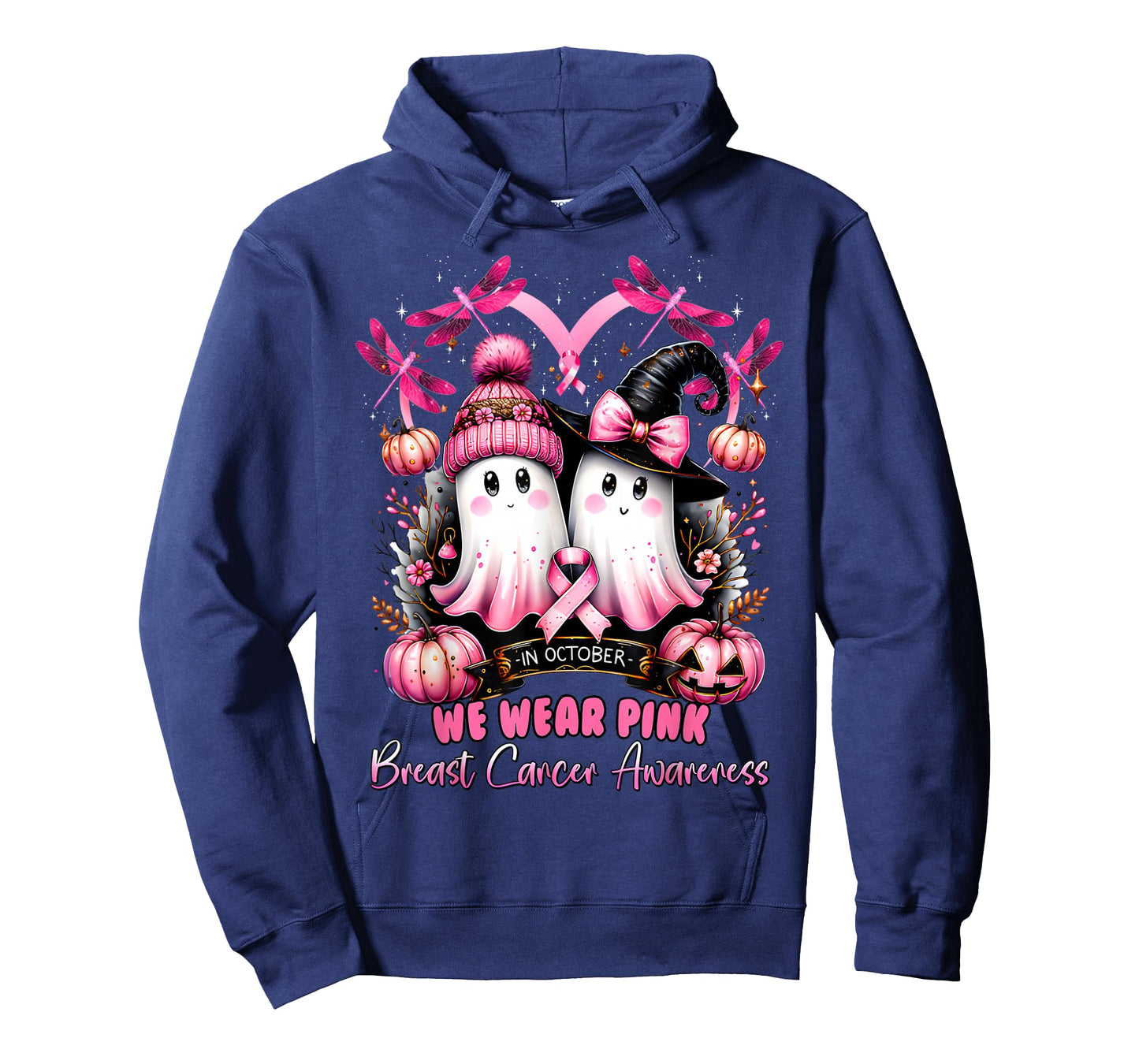 in October We Wear Pink Ghost Witch Breast Cancer Awareness T-Shirt