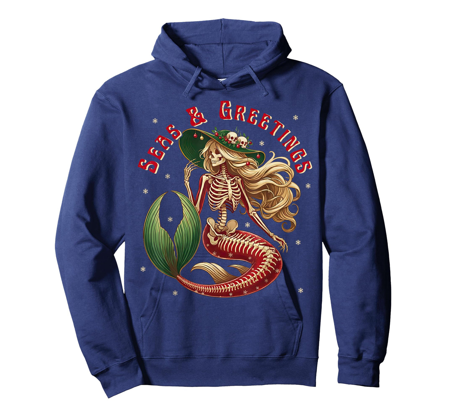 Skeleton Mermaid Christmas Gothic Coastal Beach Vibes Xmas T-Shirt