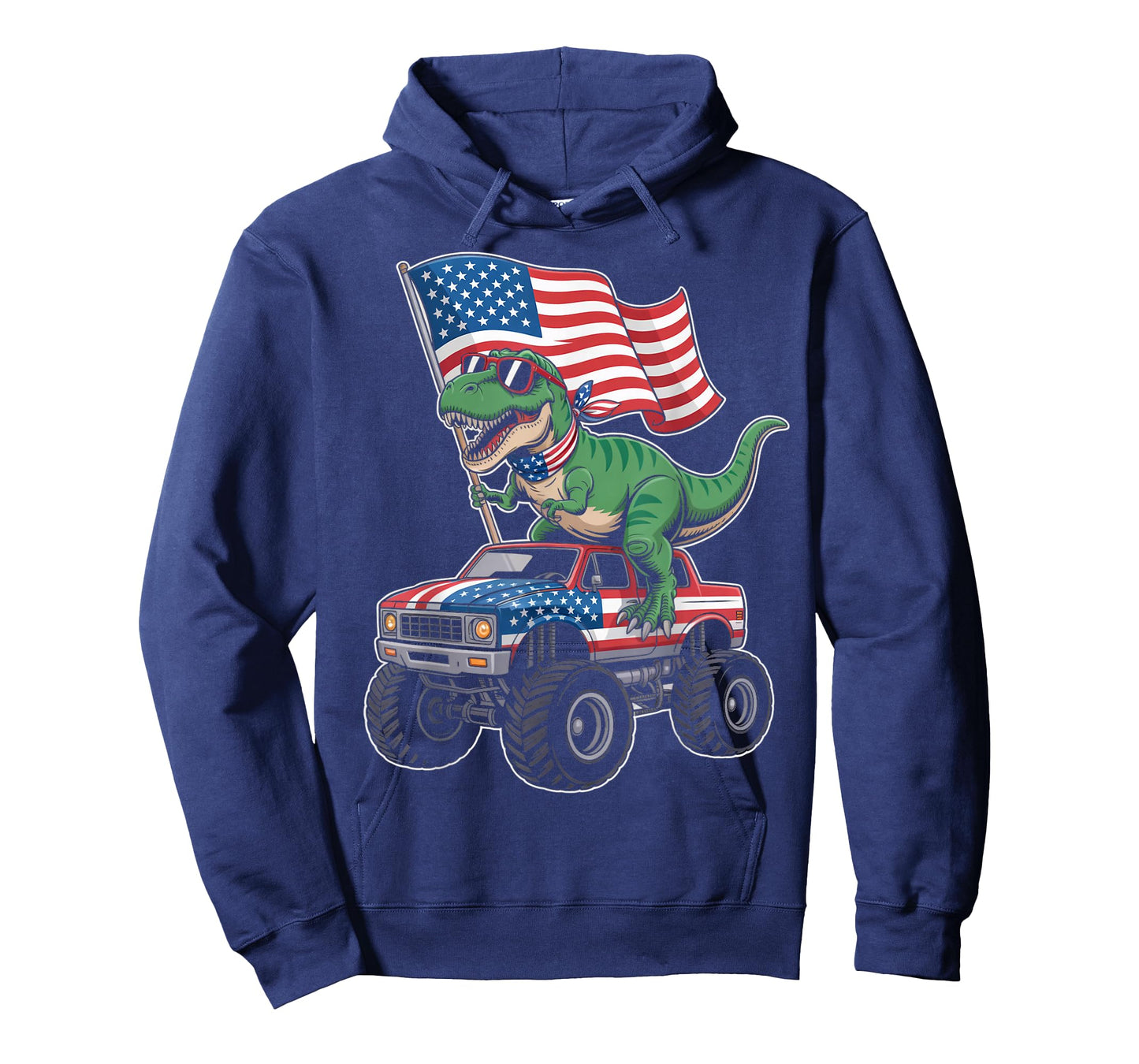 American USA Flag Dino Trex Monster Truck Dinosaur T-Shirt