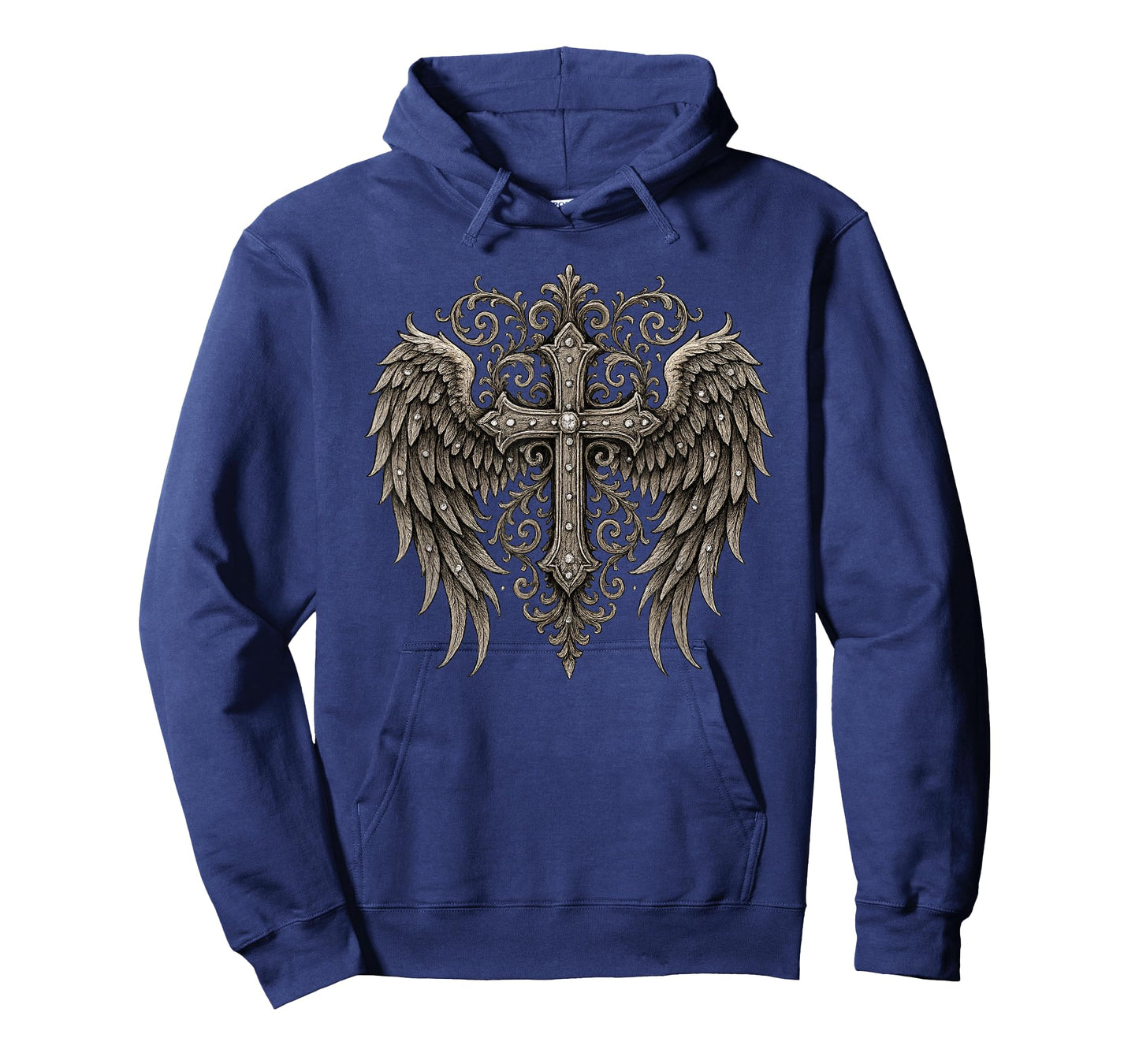 Ornate Cross with Angel Wings - Vintage Christian Faith Embl T-Shirt