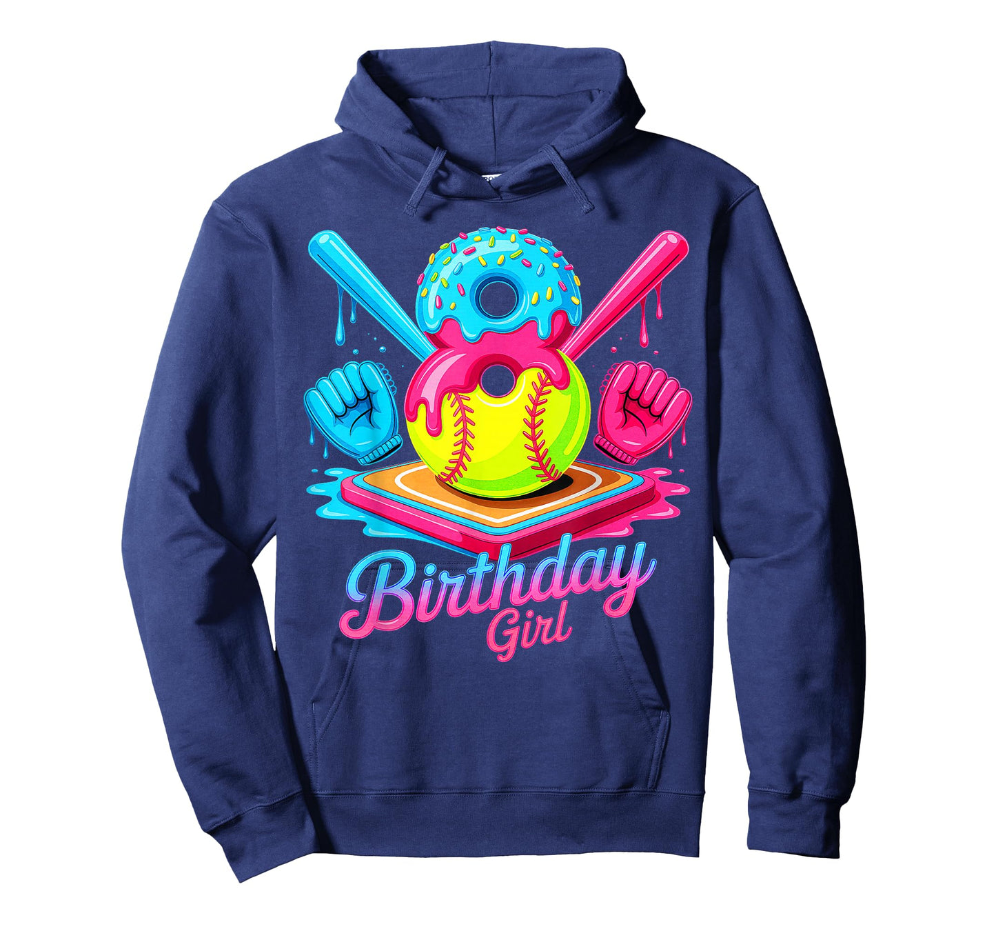 8th Birthday Softball Ice Cream Drip 8 Years Old Girls Bday T-Shirt