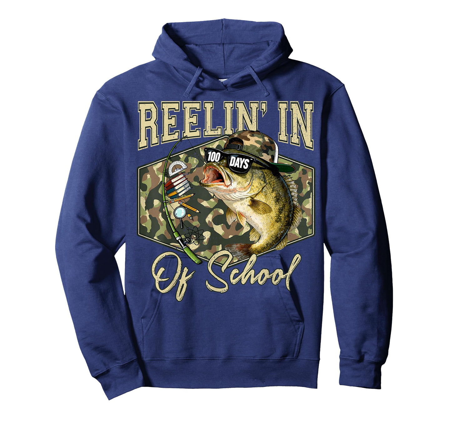 Reelin' in 100 Days of School Bass Fishing Lover Boy Teen T-Shirt