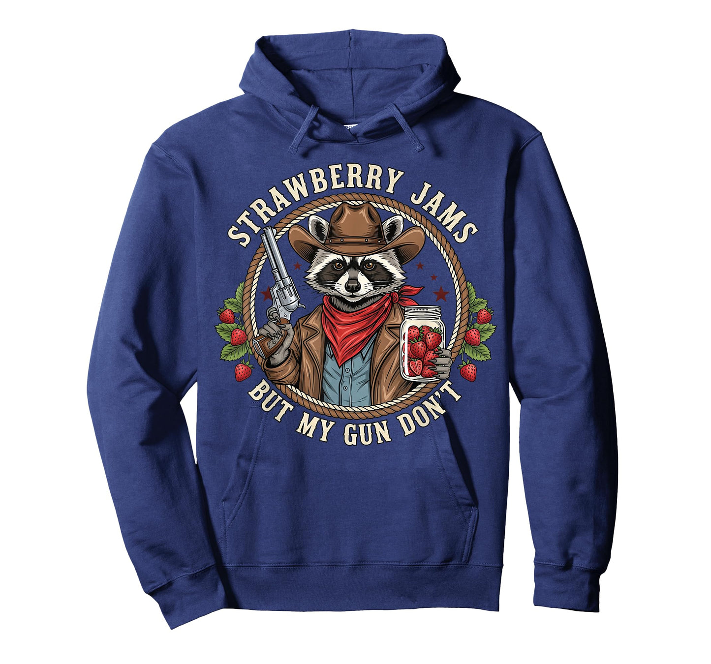 Strawberry Jams But My Gun Dont Cowboy Raccoon Funny Western T-Shirt