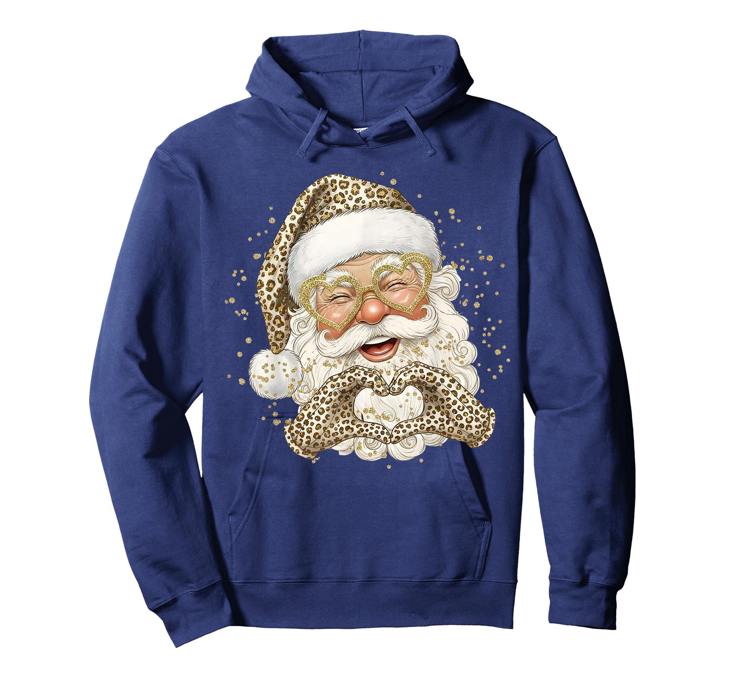 Leopard Santa with Heart Hands Glasses Christmas Holiday T-Shirt