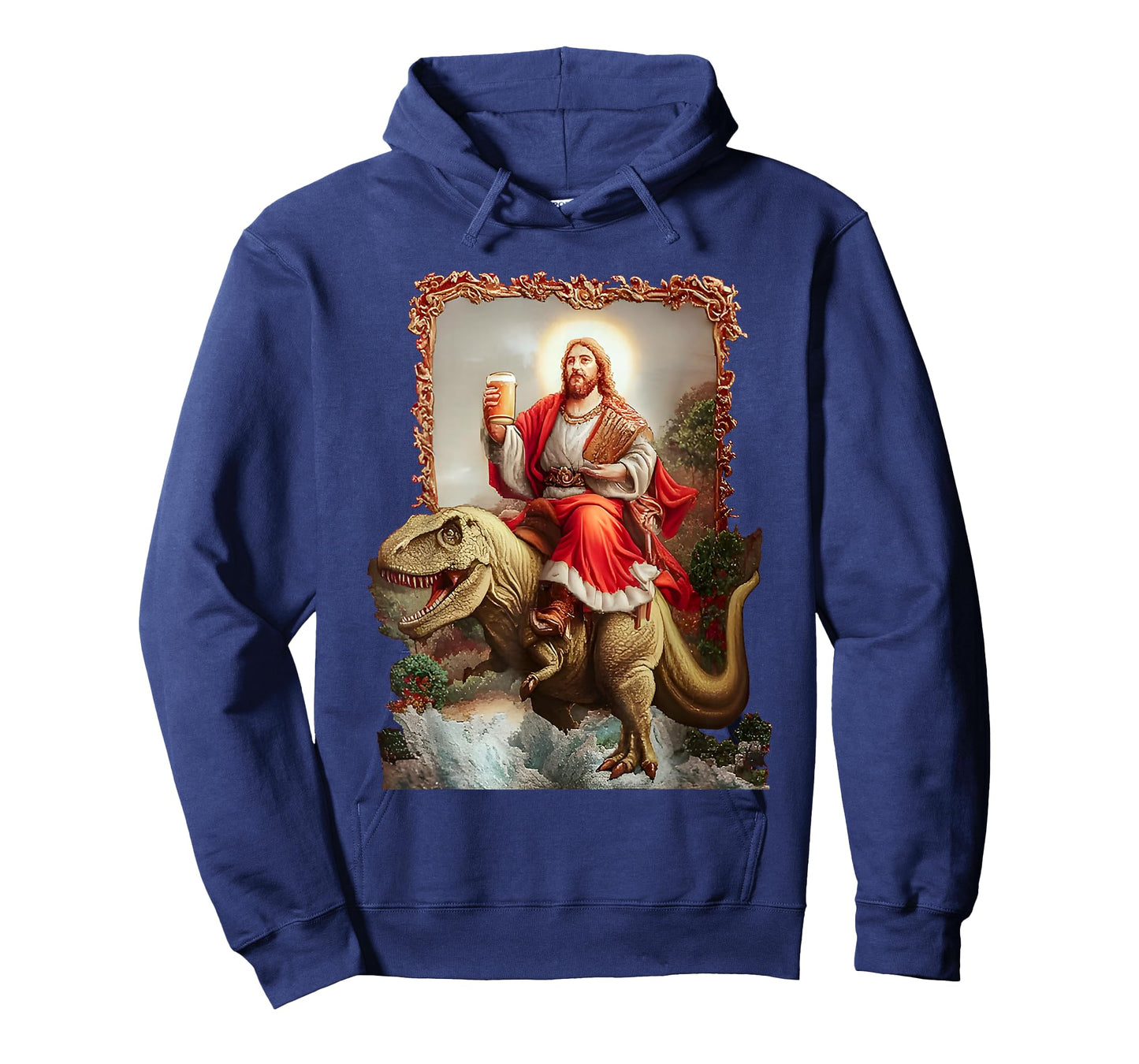 Jesus Riding a Dinosaur and Drinking Beer Art T-Shirt