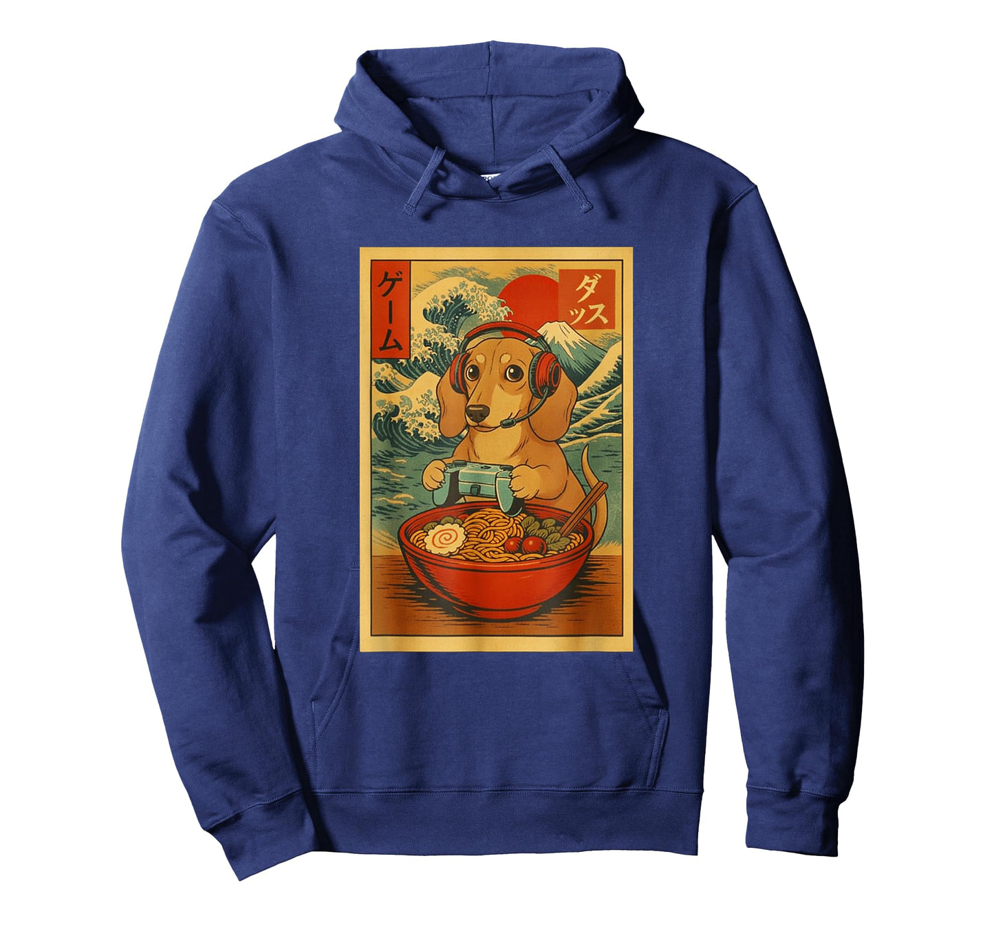Dachshund Gaming Ramen Japanese Ukiyo-e Great Wave Retro Art T-Shirt