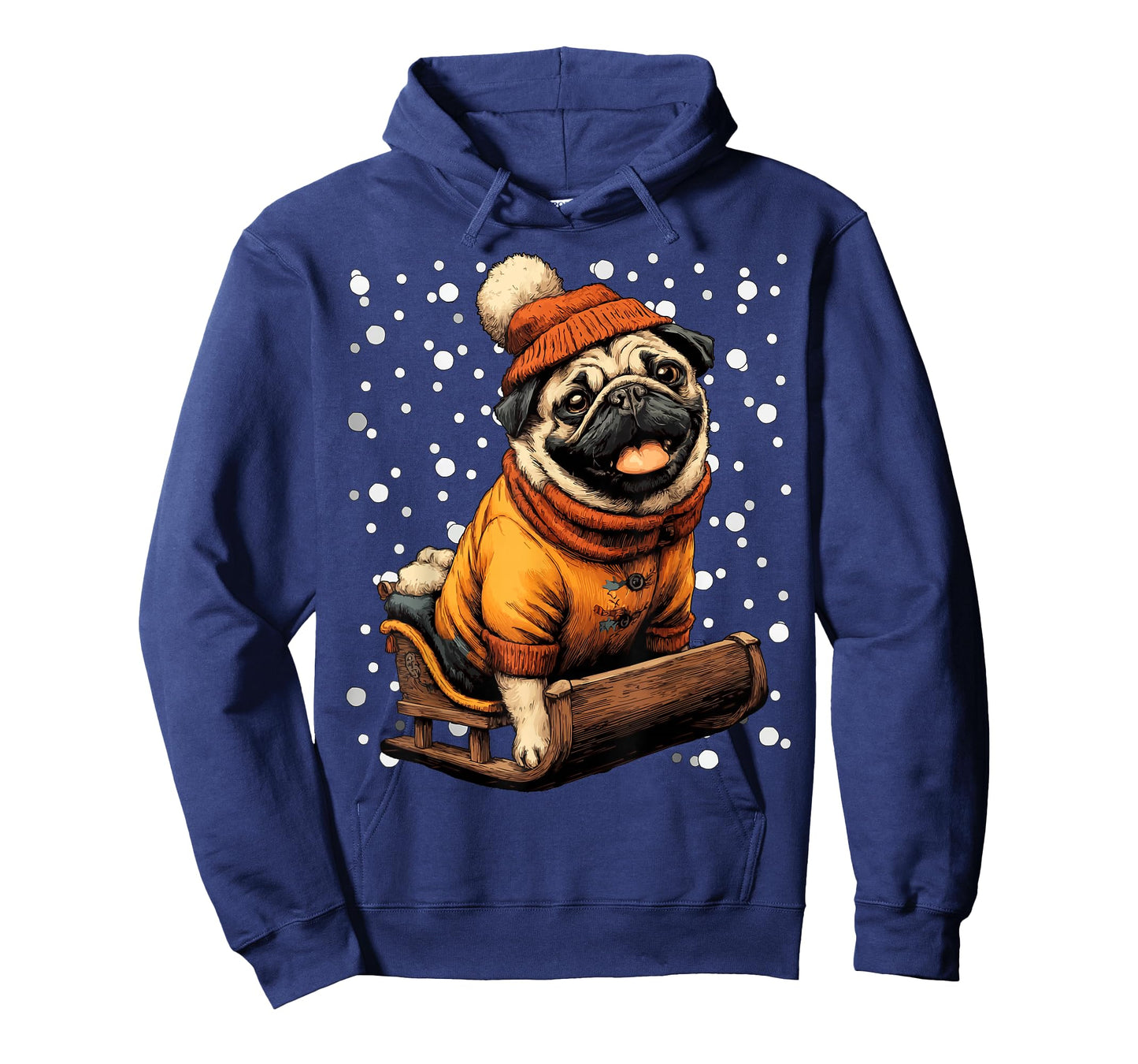 Cute Christmas Pug Sledding in Snow Funny Winter Snowy Dog T-Shirt