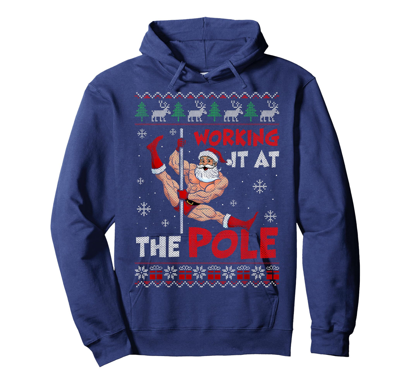 Working It at The Pole Funny Santa Dancing Ugly Christmas T-Shirt