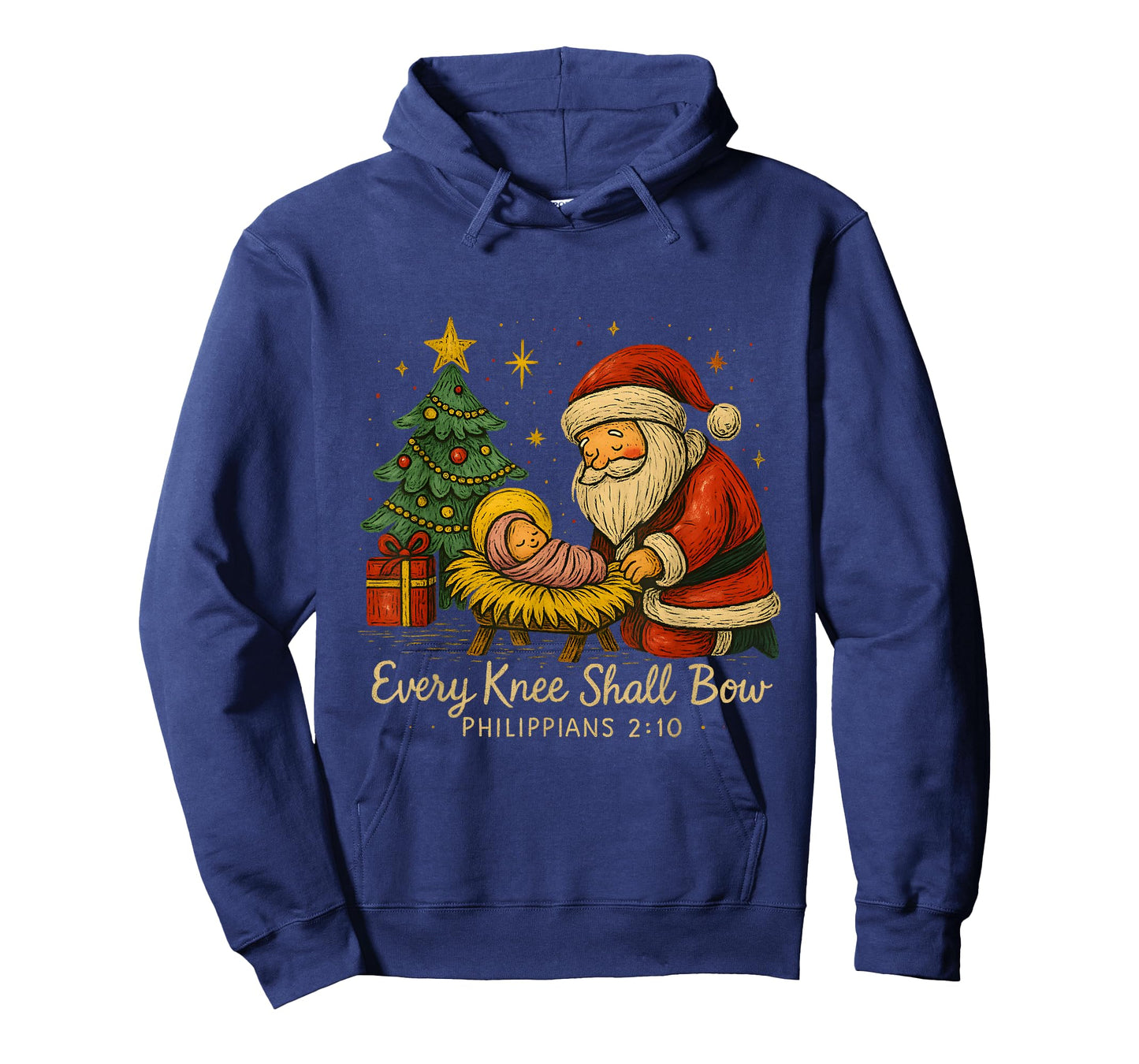 Santa Kneels at Manger – Every Knee Shall Bow Verse T-Shirt