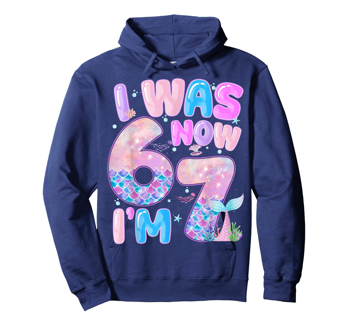 Kids 7th Birthday Girl I was 6 Now I'm 7 Year Old Mermaid T-Shirt
