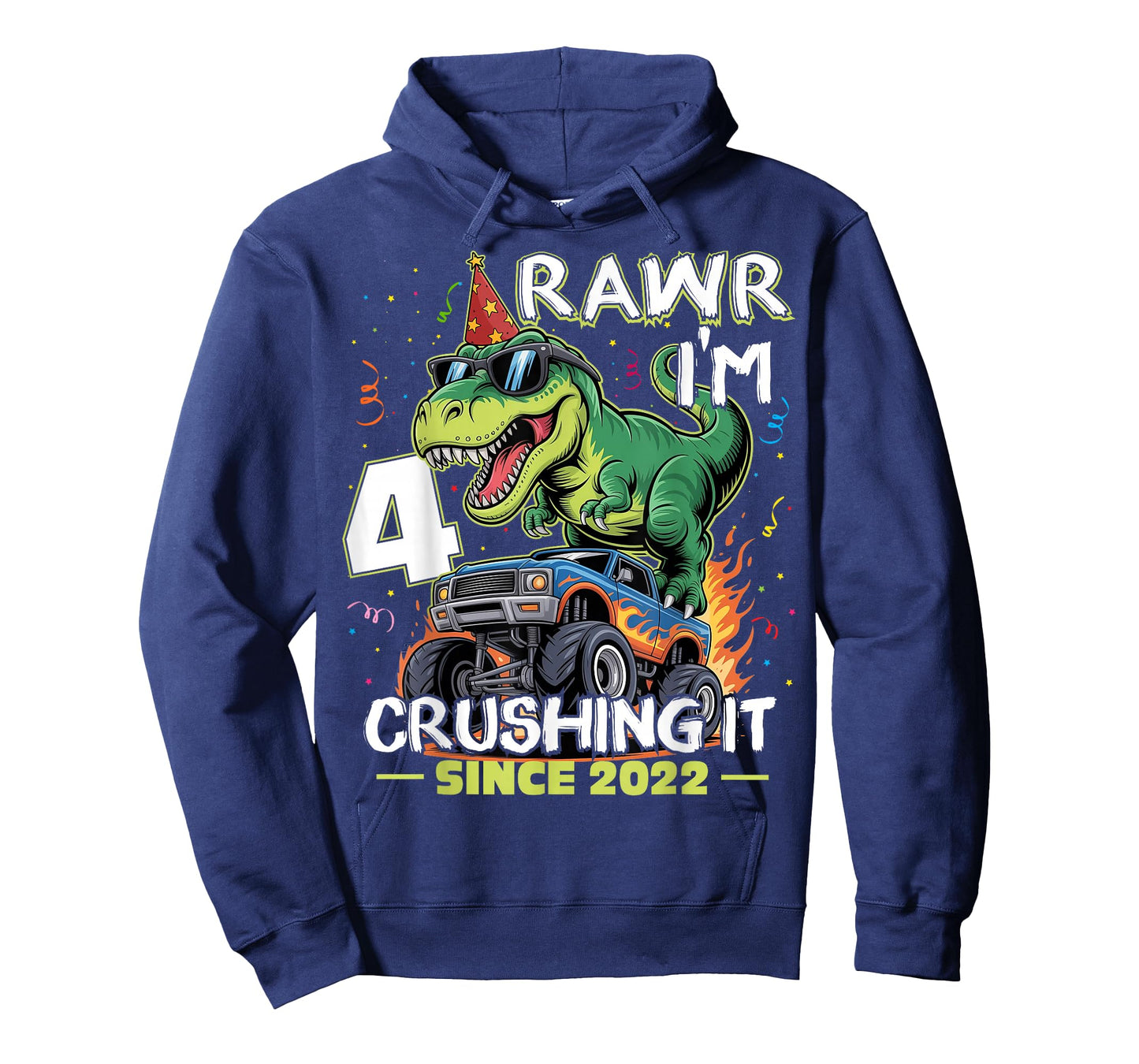 4th Birthday Monster Truck Dinosaur 4 Years Old Birthday Boy T-Shirt