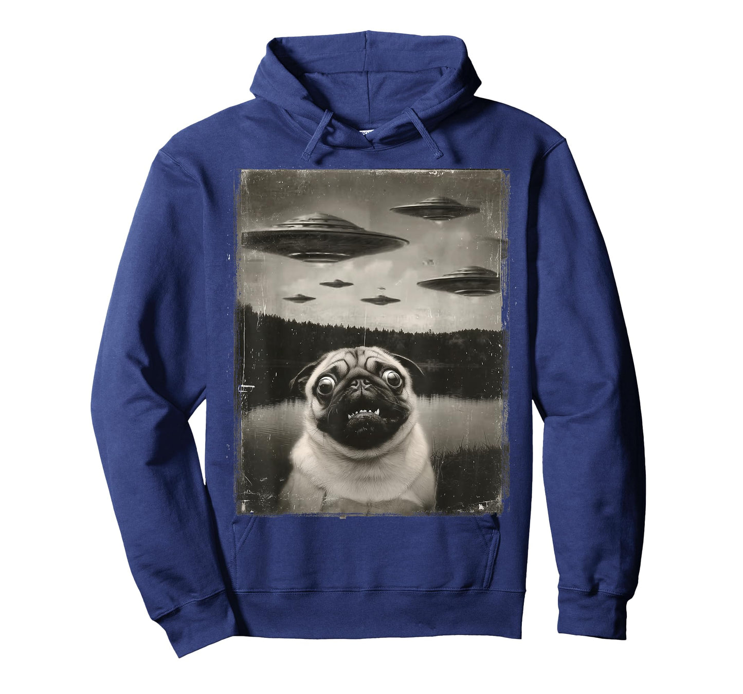 Pug Dog Selfie with UFO Alien Puppy Funny Men Women Kids T-Shirt