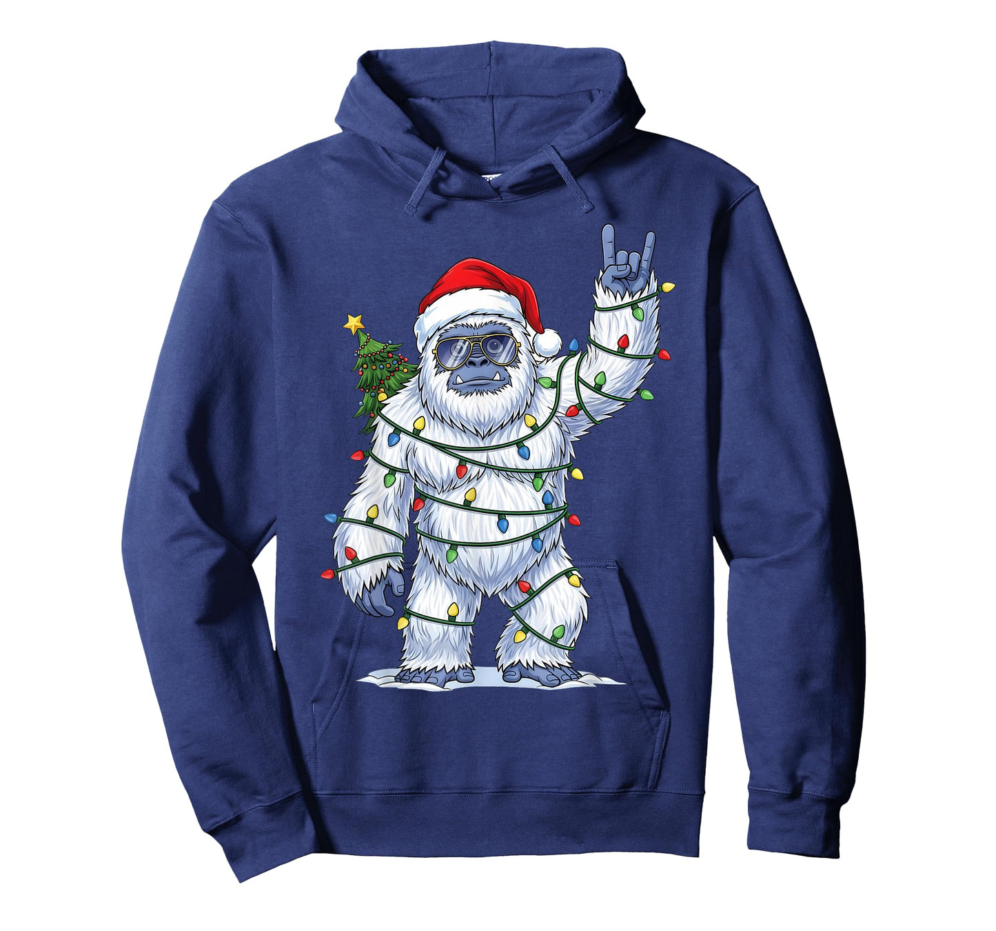 Santa Bigfoot Christmas Tree Xmas Lights Funny Sasquatch T-Shirt