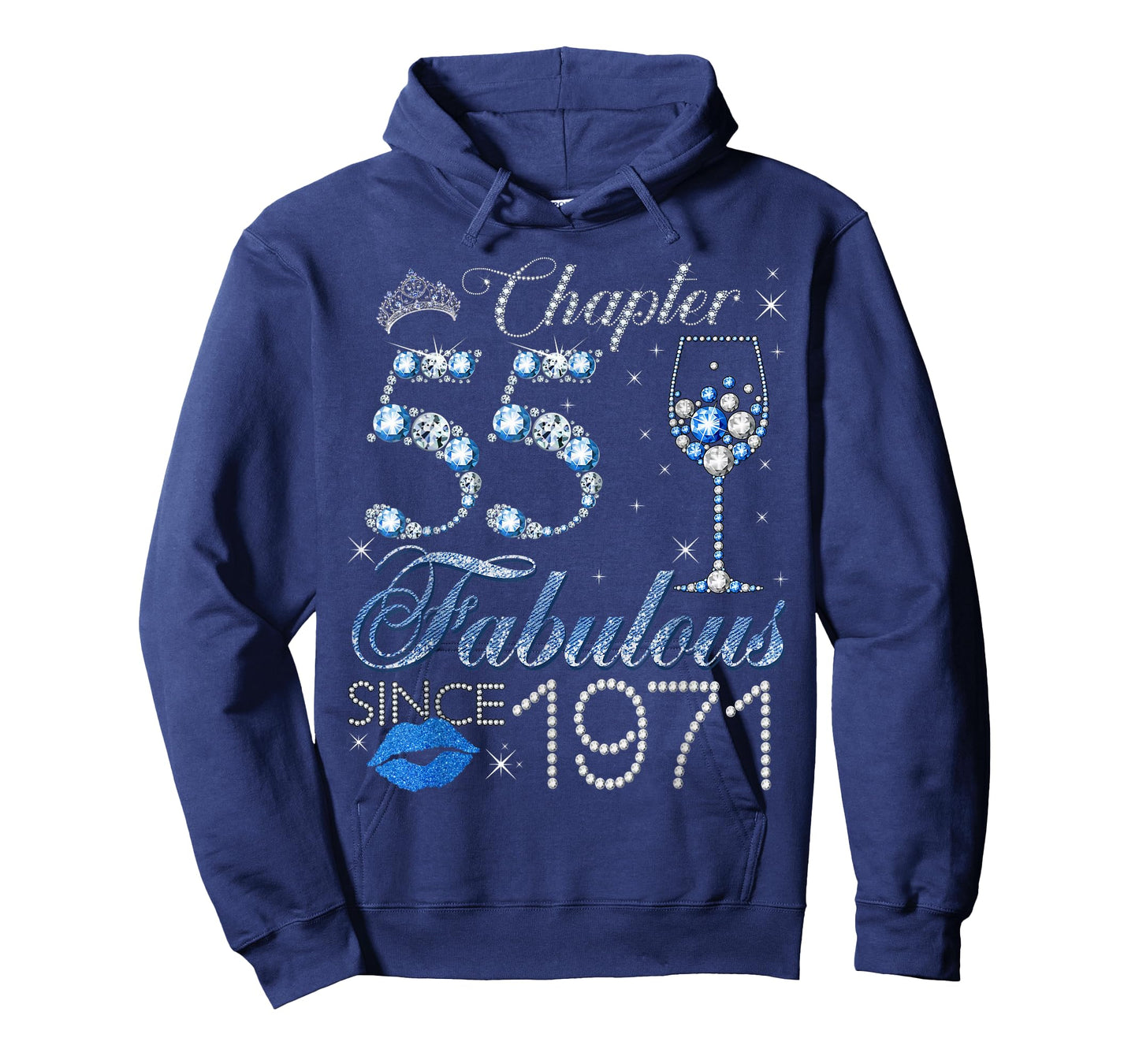 Chapter 55 55th Birthday Crown Wine Glass Denim and Diamonds T-Shirt