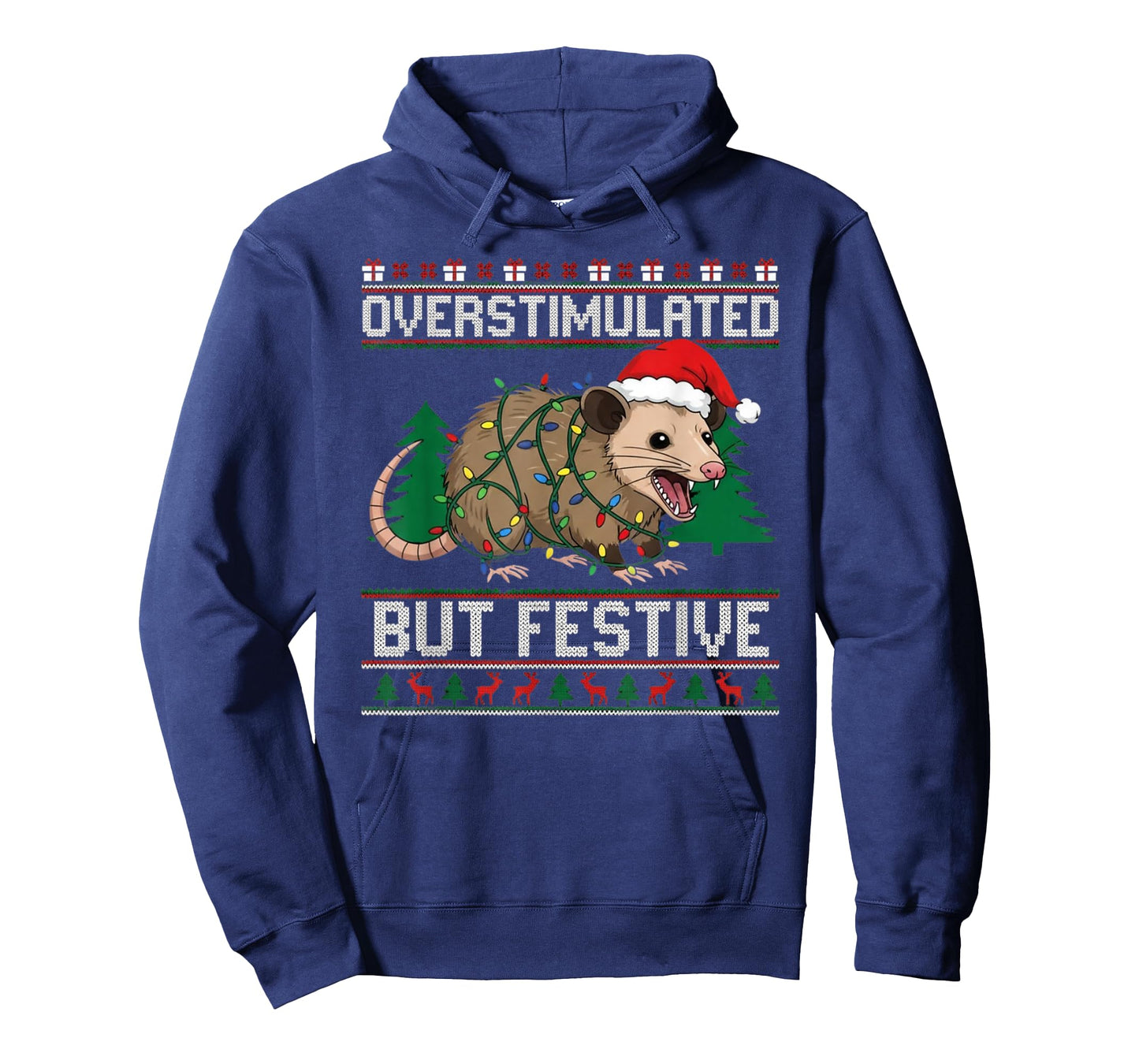Overstimulated But Festive Possum Christmas Pajamas Ugly T-Shirt