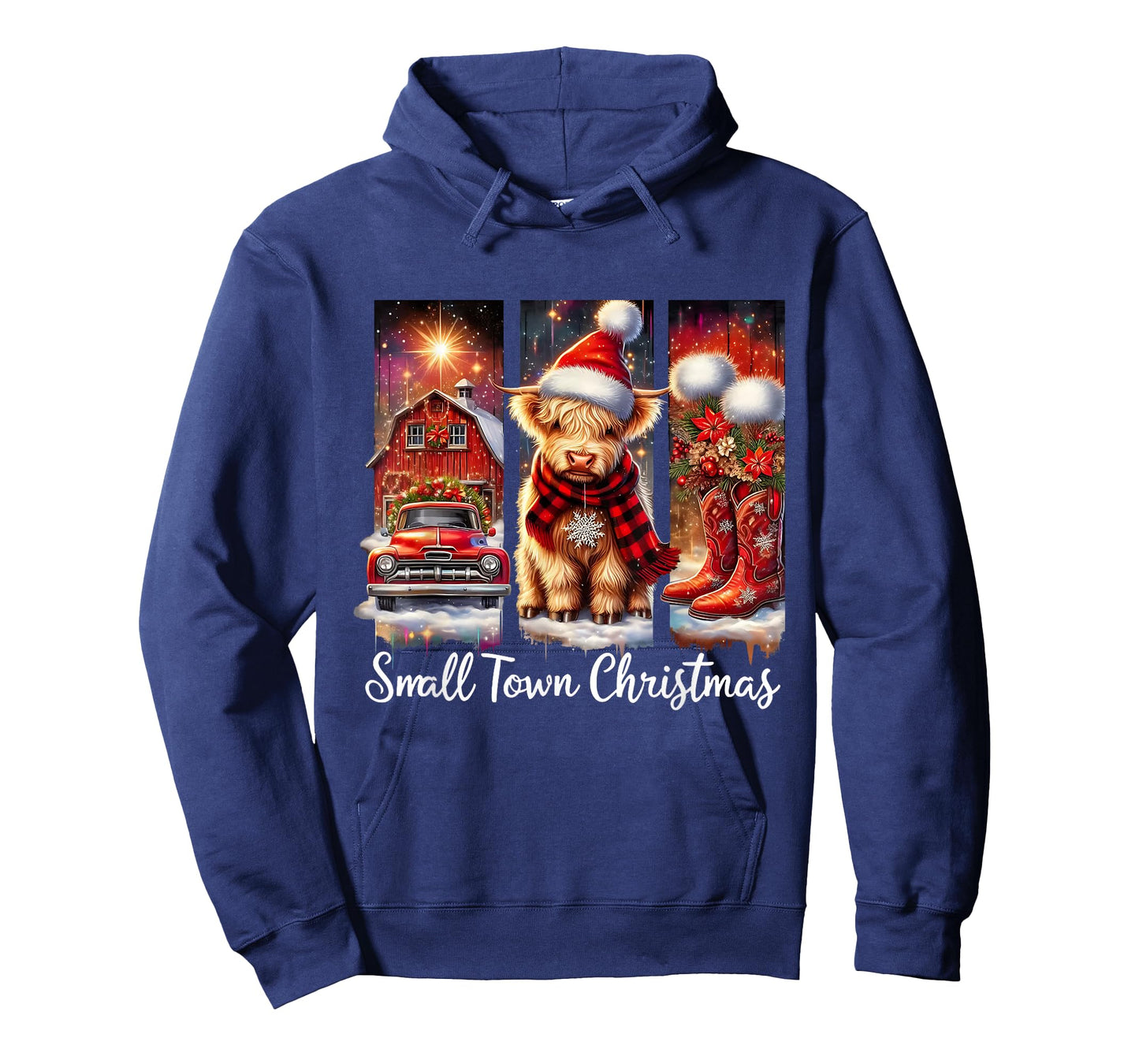 Small Town Christmas Highland Cow Western Art T-Shirt
