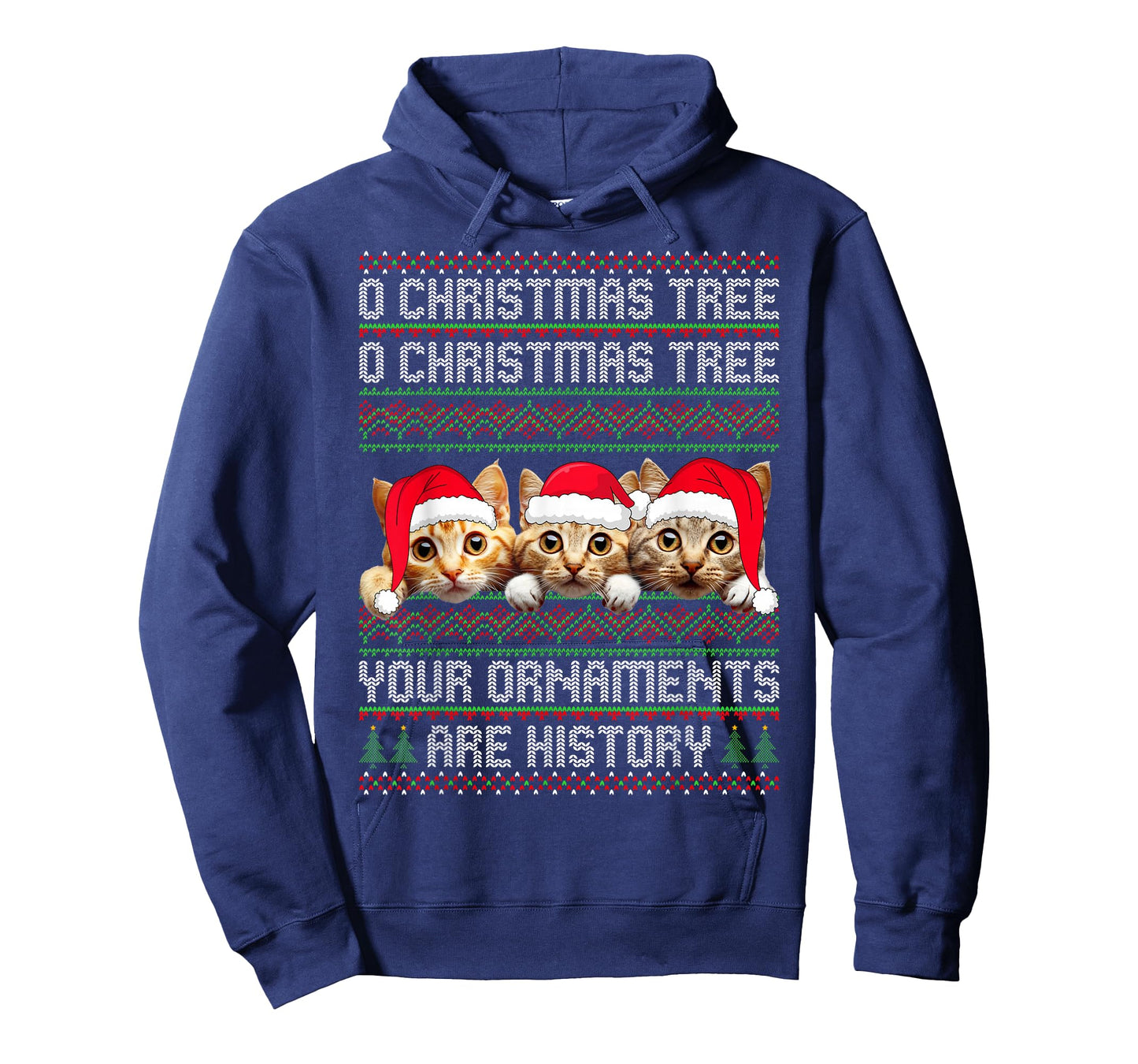 3 Cat Christmas Tree Ugly Sweater Santa Hat Funny Cat Xmas T-Shirt