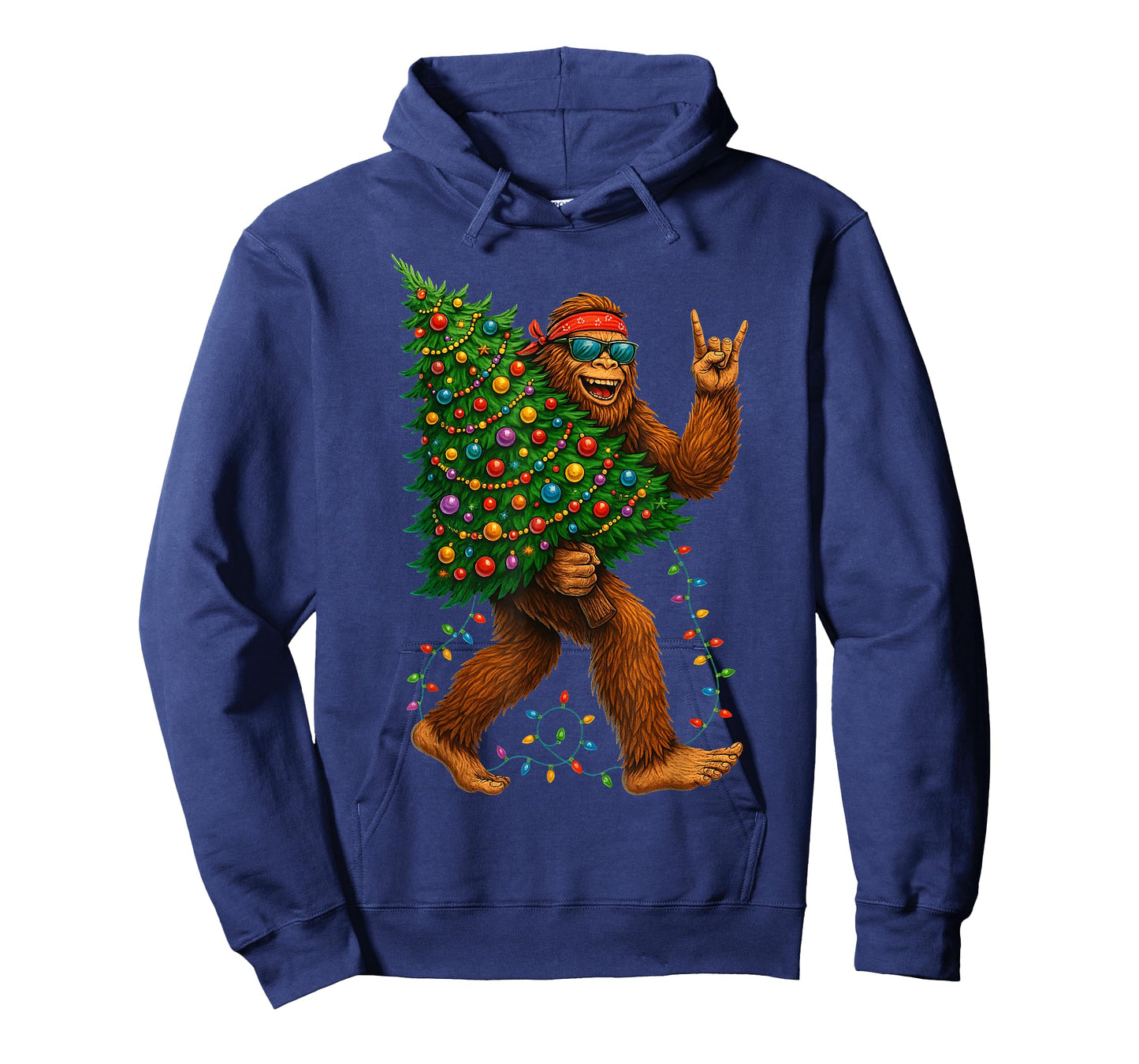 Rockin Christmas Bigfoot Carrying Tree Fun Xmas Rock n Roll T-Shirt