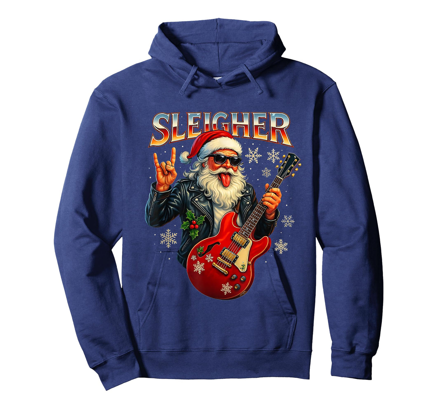 Sleigher Rock Santa Funny Metal Christmas Design T-Shirt