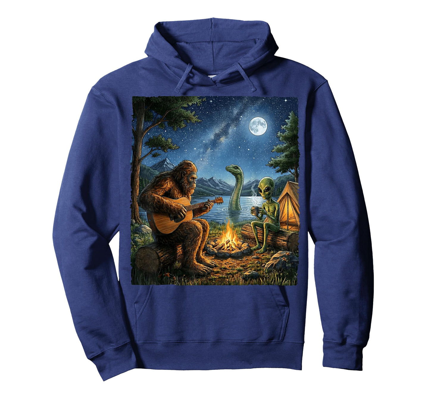 Bigfoot and Alien Loch Ness Campfire Sasquatch Funny Camping T-Shirt