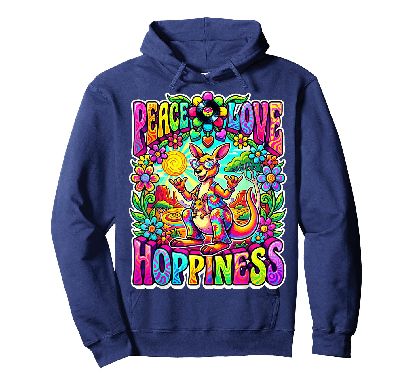 Retro Groovy Peace Love Hoppiness Roo and Joey Colorful Fun T-Shirt