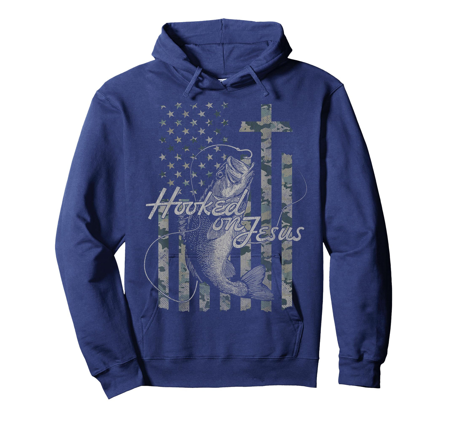 Hooked on Jesus Christian American Flag Fishing T-Shirt