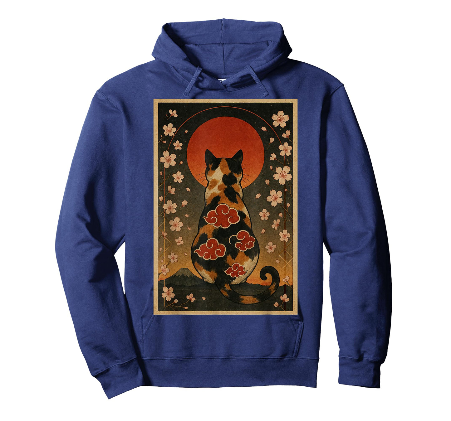 Calico Cat Sakura Sunset Japanese Style Art Vintage Floral T-Shirt